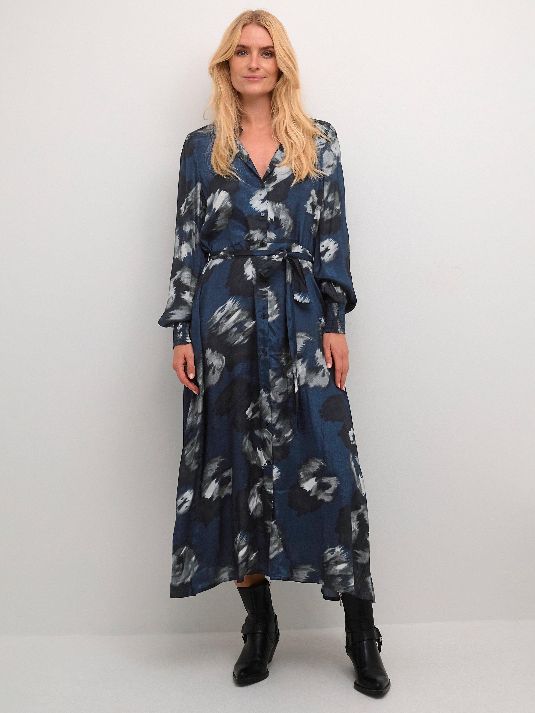 KAFFE Louisa Belted Shirt Dress, Blue/Multi