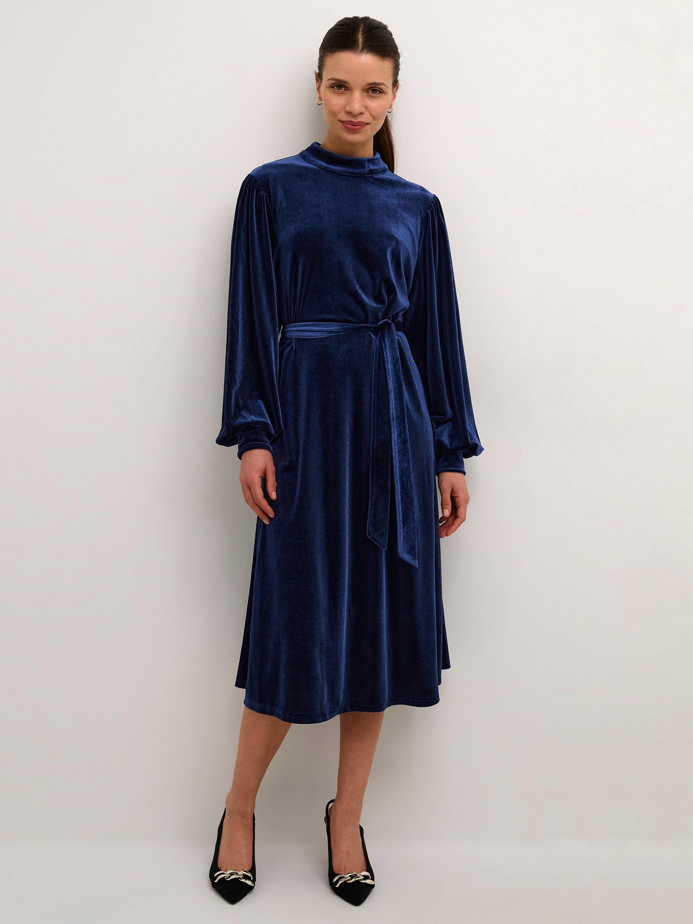 KAFFE Helle Velvet Dress, Midnight Marine