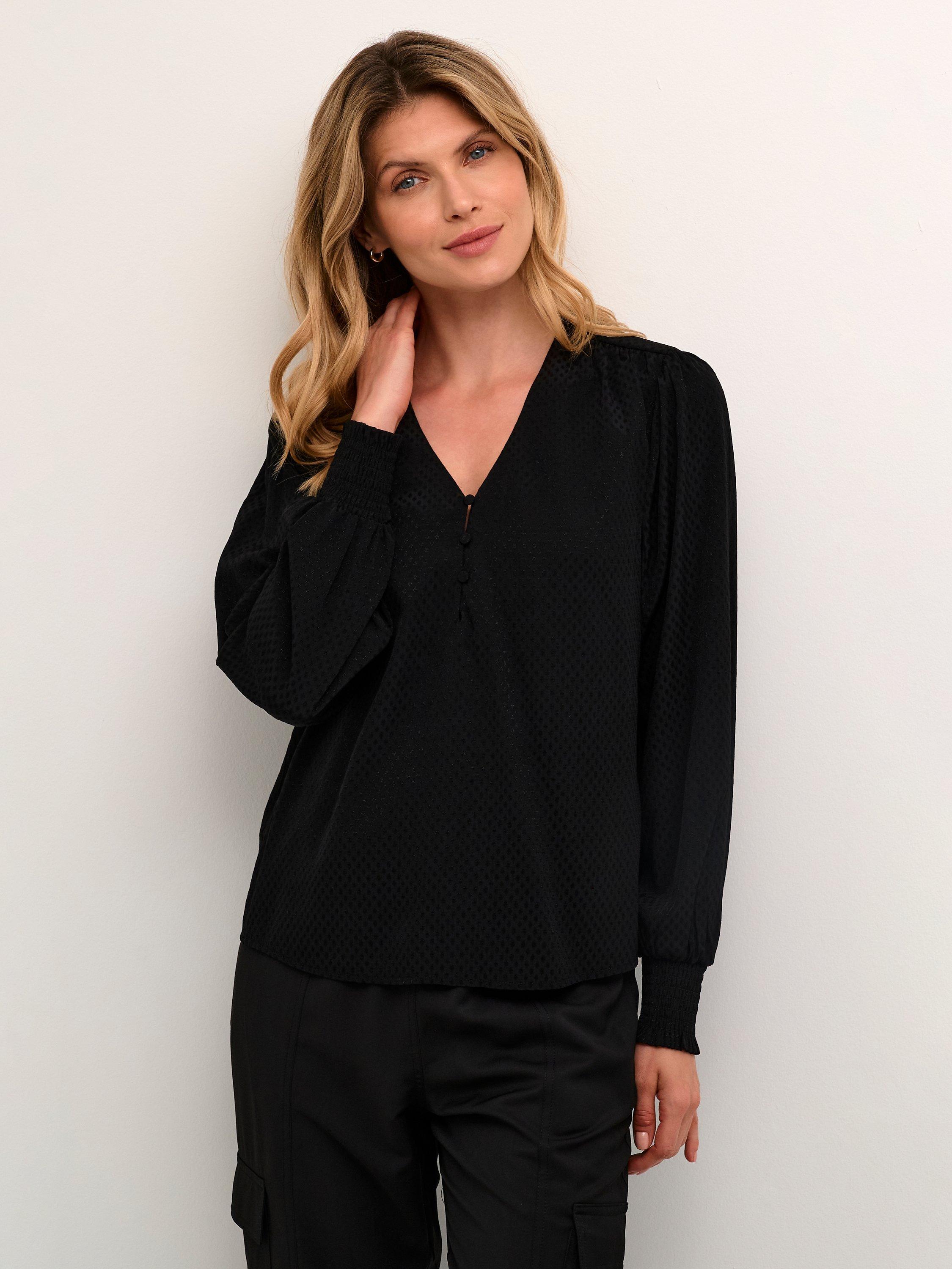 KAFFE Tia V-Neck Blouse, Black Deep