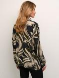 KAFFE Sophia Abstract Print Boxy Batwing Sleeve Shirt, Black/Green