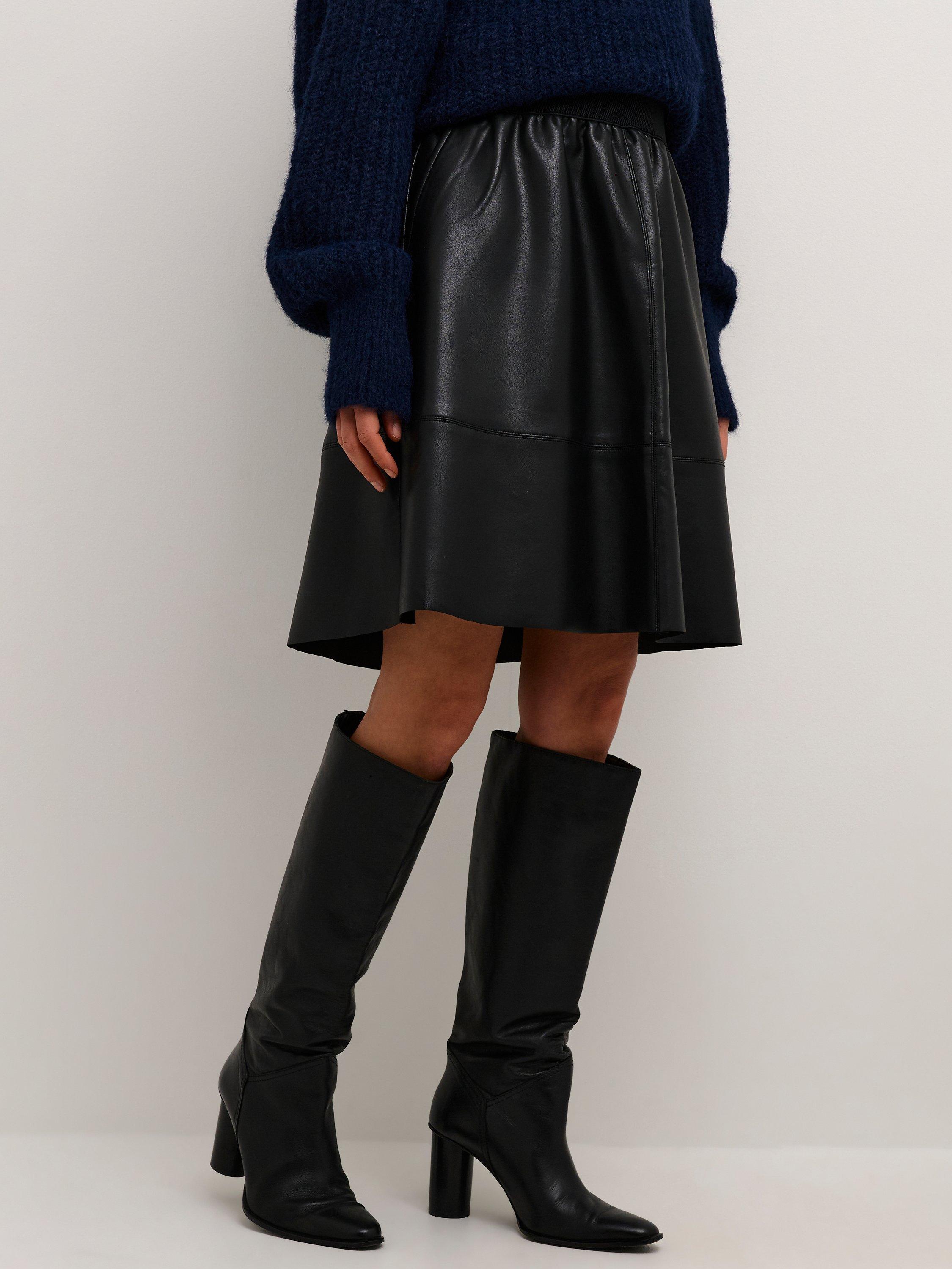 KAFFE Mikka Faux Leather Knee Length Skirt Black Deep