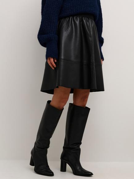 KAFFE Mikka Faux Leather Knee Length Skirt,  Black Deep, Black Deep