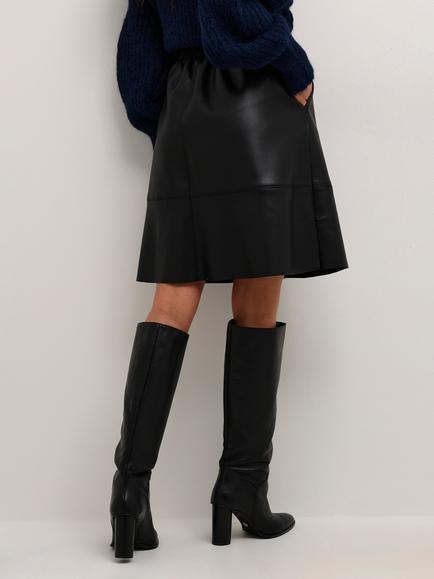 KAFFE Mikka Faux Leather Knee Length Skirt,  Black Deep - view 2, Black Deep