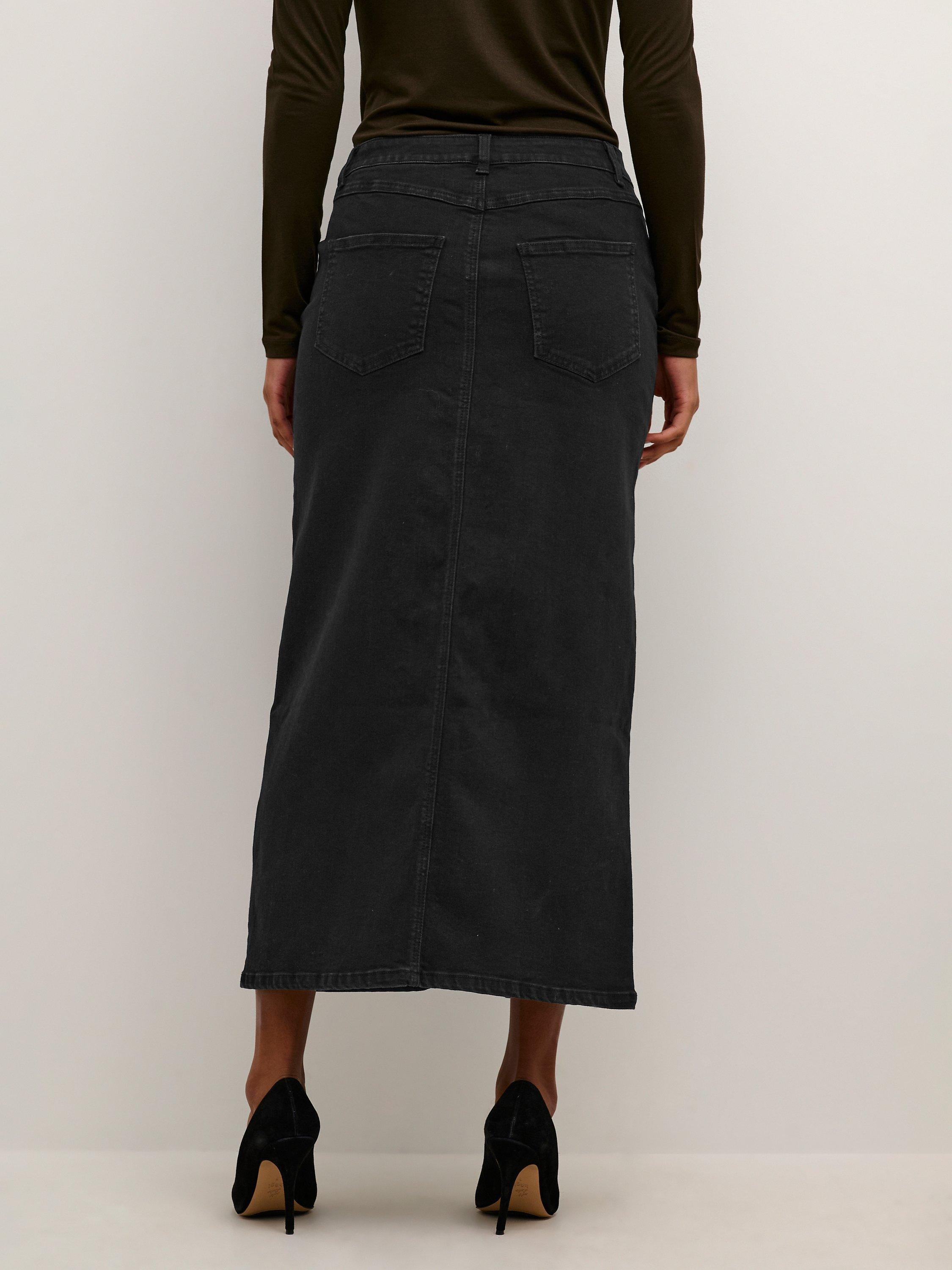 Product image 2 of 6, which shows KAFFE Sinem Maxi Denim Skirt, Deep Black, 12