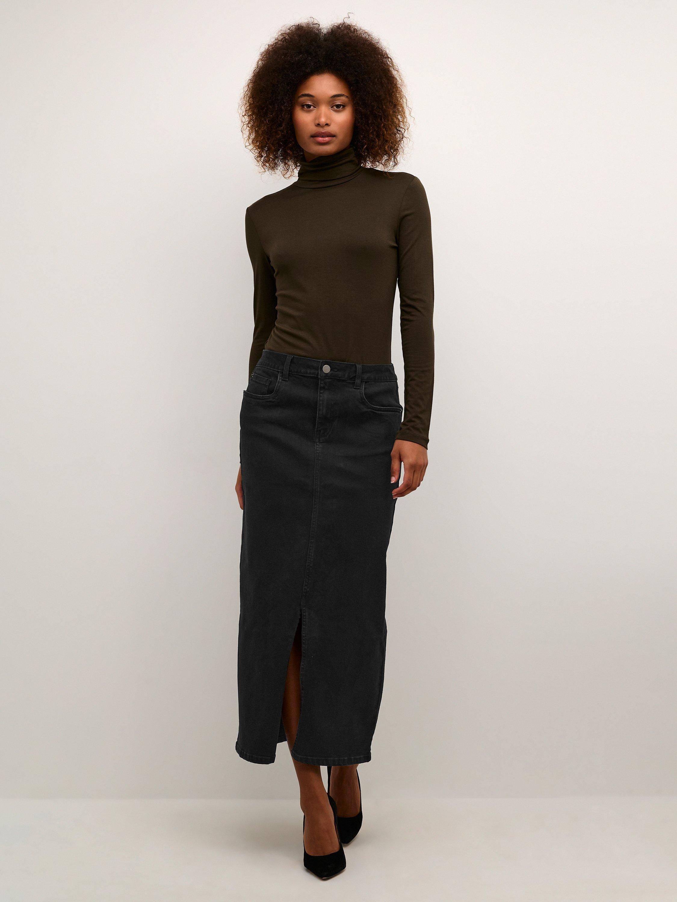 Product image 3 of 6, which shows KAFFE Sinem Maxi Denim Skirt, Deep Black, 12