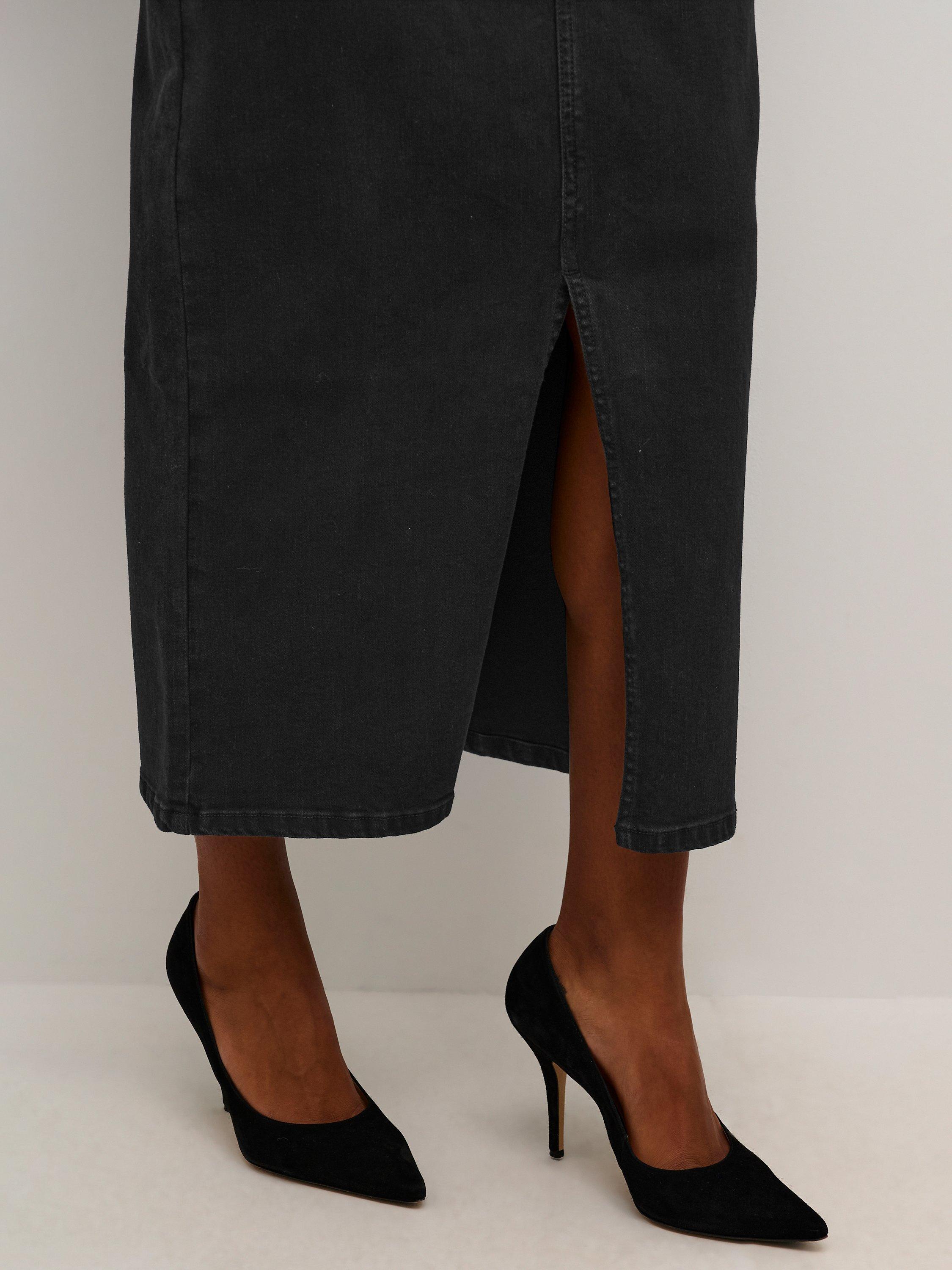 Product image 4 of 6, which shows KAFFE Sinem Maxi Denim Skirt, Deep Black, 12