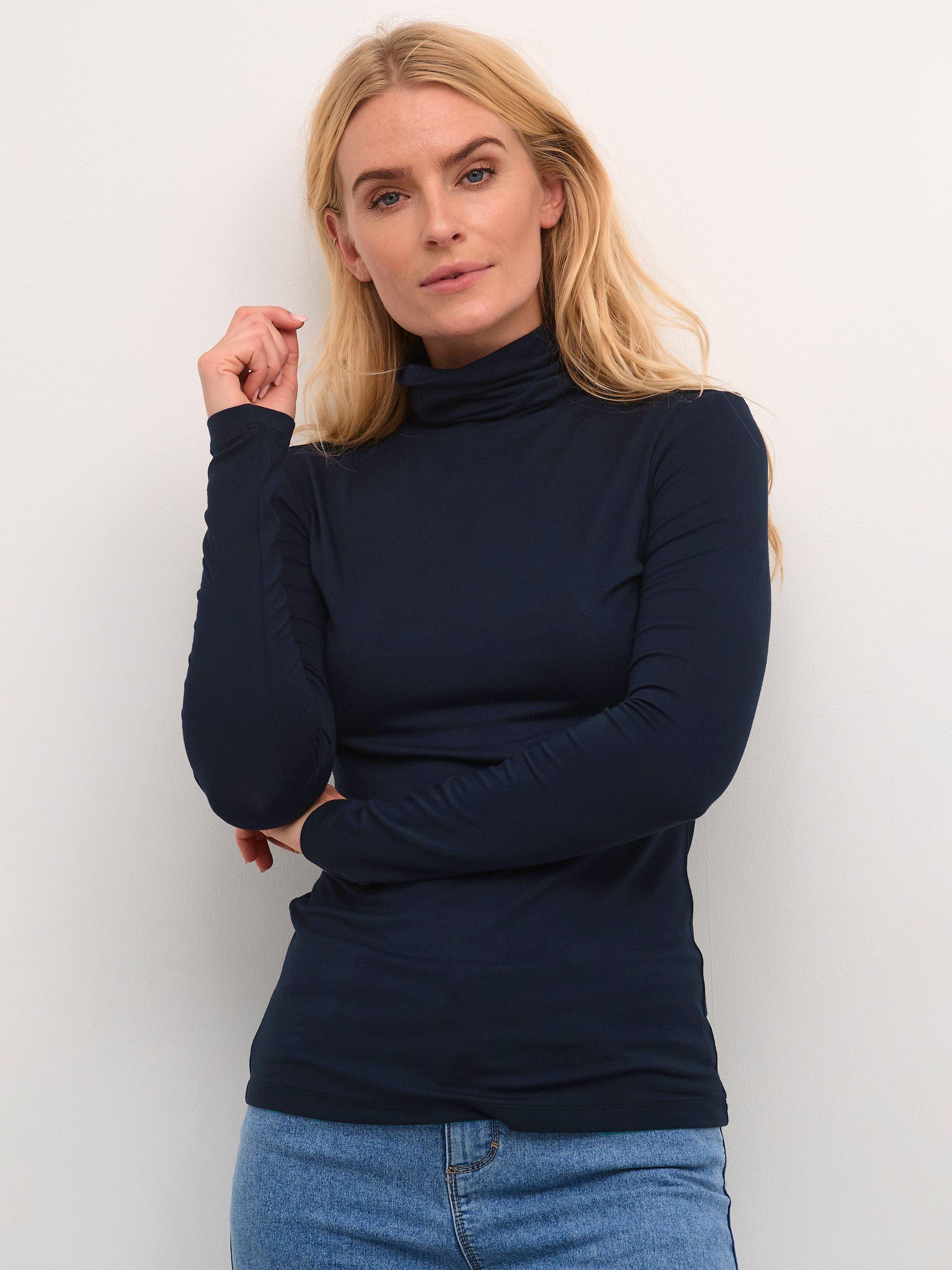 KAFFE Yoko Roll Neck Long Sleeve T-Shirt, Navy, L