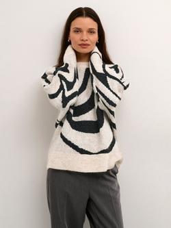 KAFFE Birthe Graphic Knitted Jumper, Light Sand Melange, Light Sand Melange