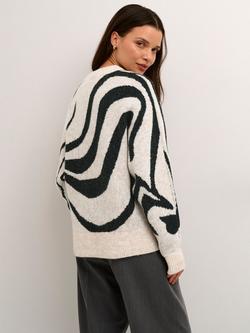 KAFFE Birthe Graphic Knitted Jumper, Light Sand Melange - view 2, Light Sand Melange