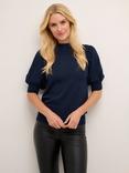 KAFFE Regina Puff Sleeve Metallic Jumper, Midnight Marine