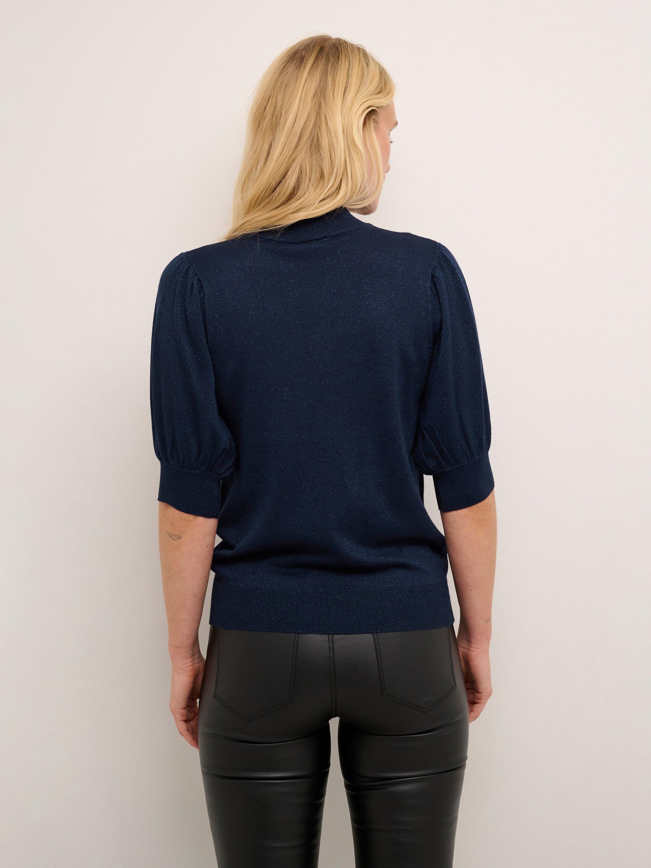 Product image 2 of 6, which shows KAFFE Regina Puff Sleeve Metallic Jumper, Midnight Marine, S