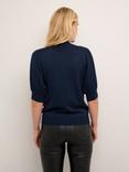 KAFFE Regina Puff Sleeve Metallic Jumper, Midnight Marine