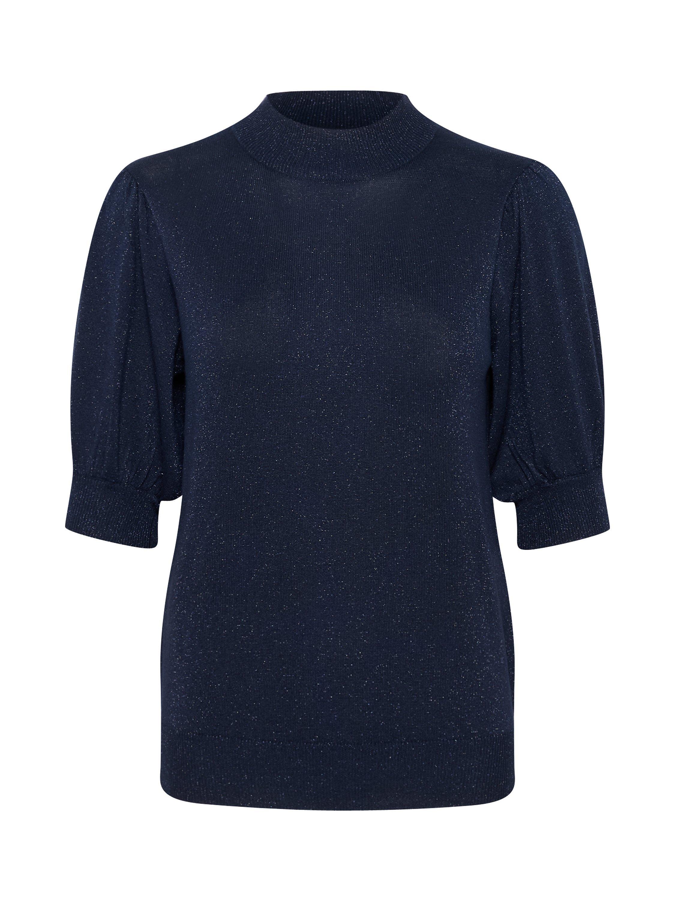 Product image 5 of 6, which shows KAFFE Regina Puff Sleeve Metallic Jumper, Midnight Marine, S