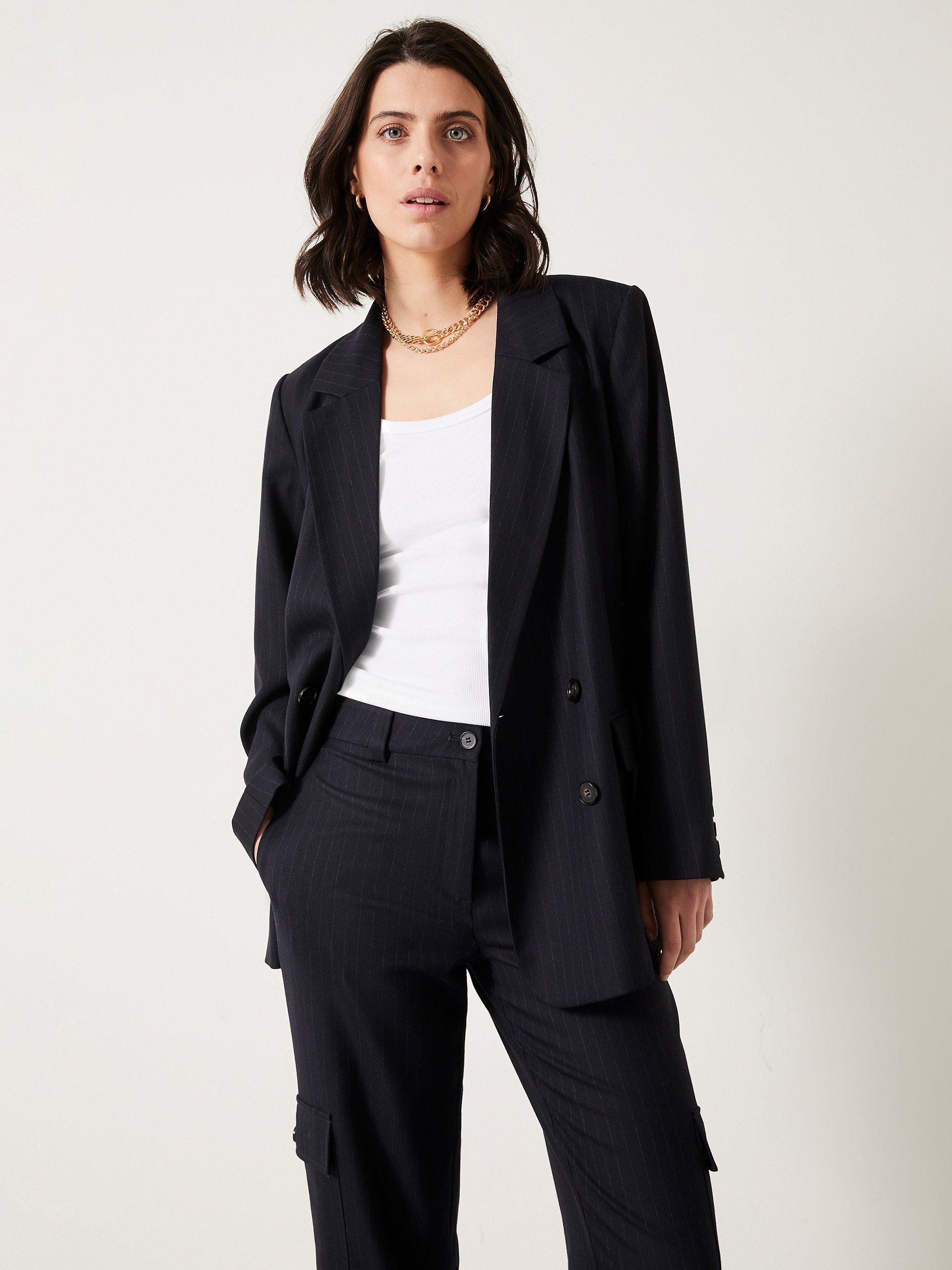 Product image 4 of 6, which shows HUSH Double Breasted Pinstripe Blazer, Midnight Navy, 8