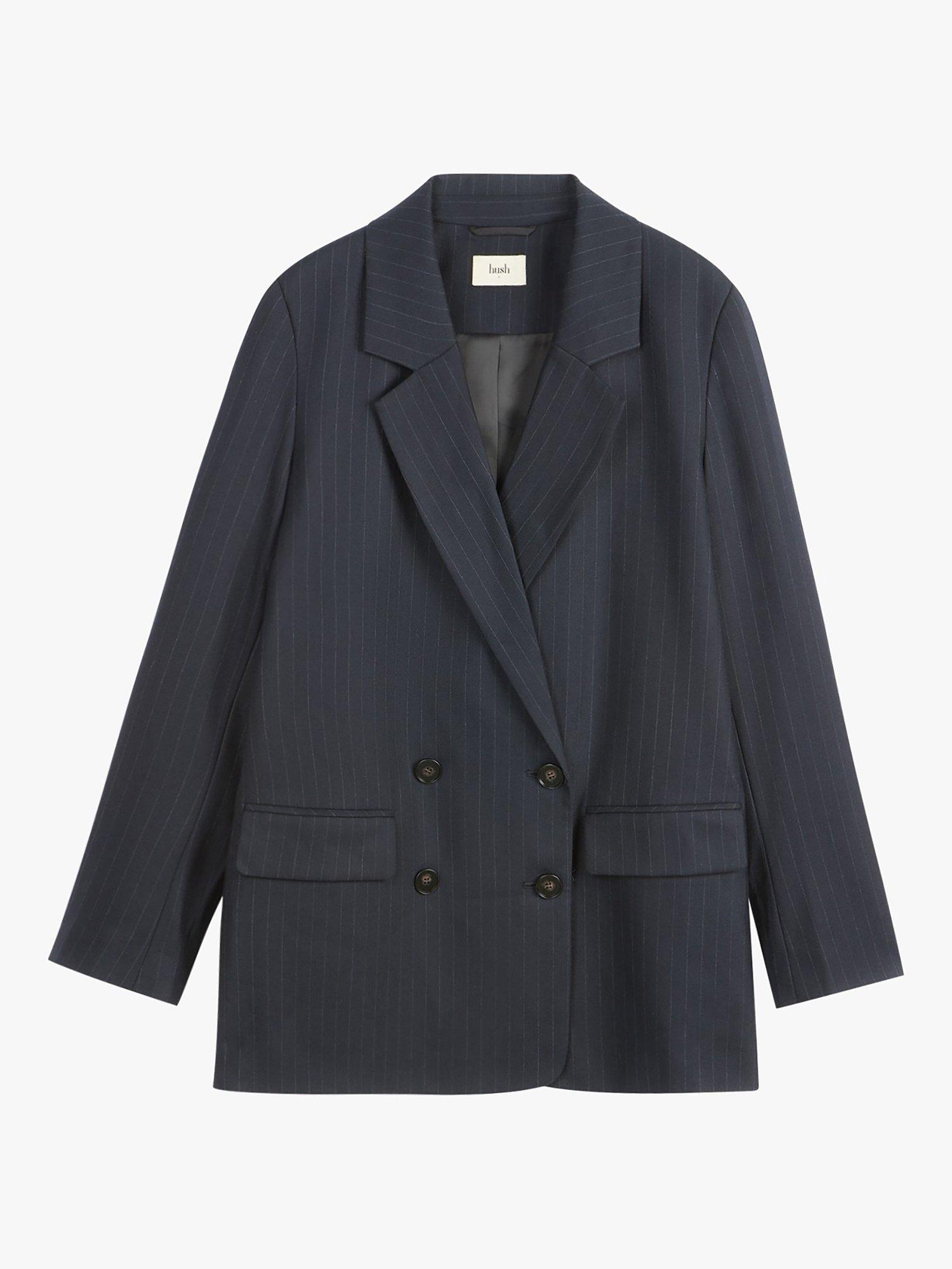 Product image 5 of 6, which shows HUSH Double Breasted Pinstripe Blazer, Midnight Navy, 8
