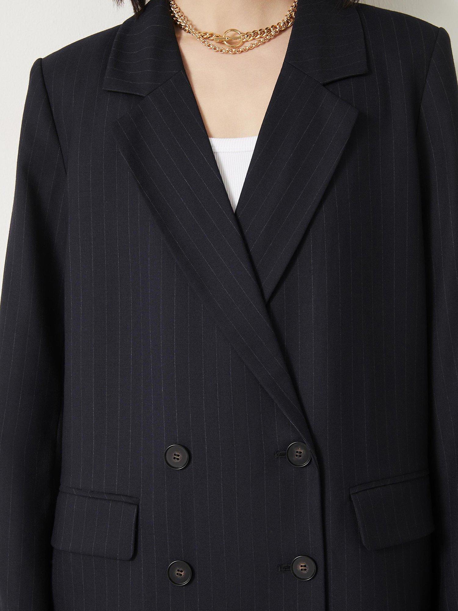 Product image 6 of 6, which shows HUSH Double Breasted Pinstripe Blazer, Midnight Navy, 8