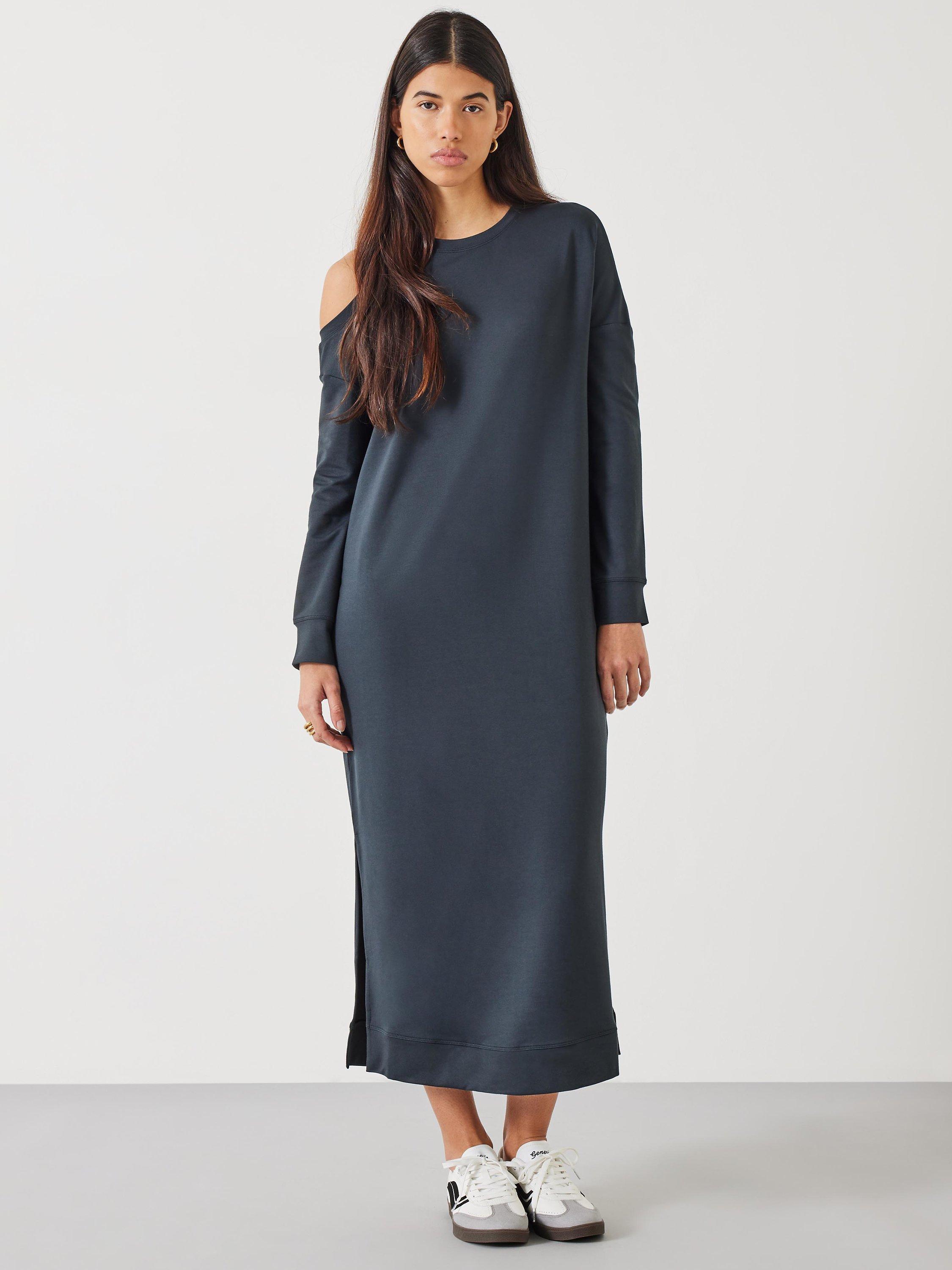 HUSH Neena Cut Out Midi Dress Anthracite