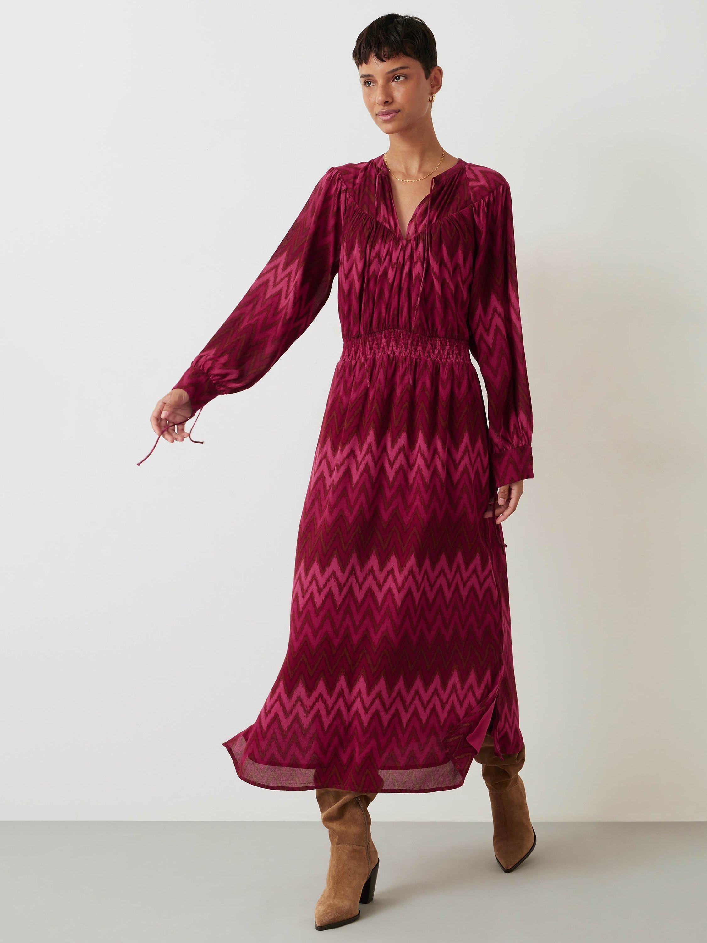 HUSH Melodie Boho Midi Dress, Red Chevron Stripe