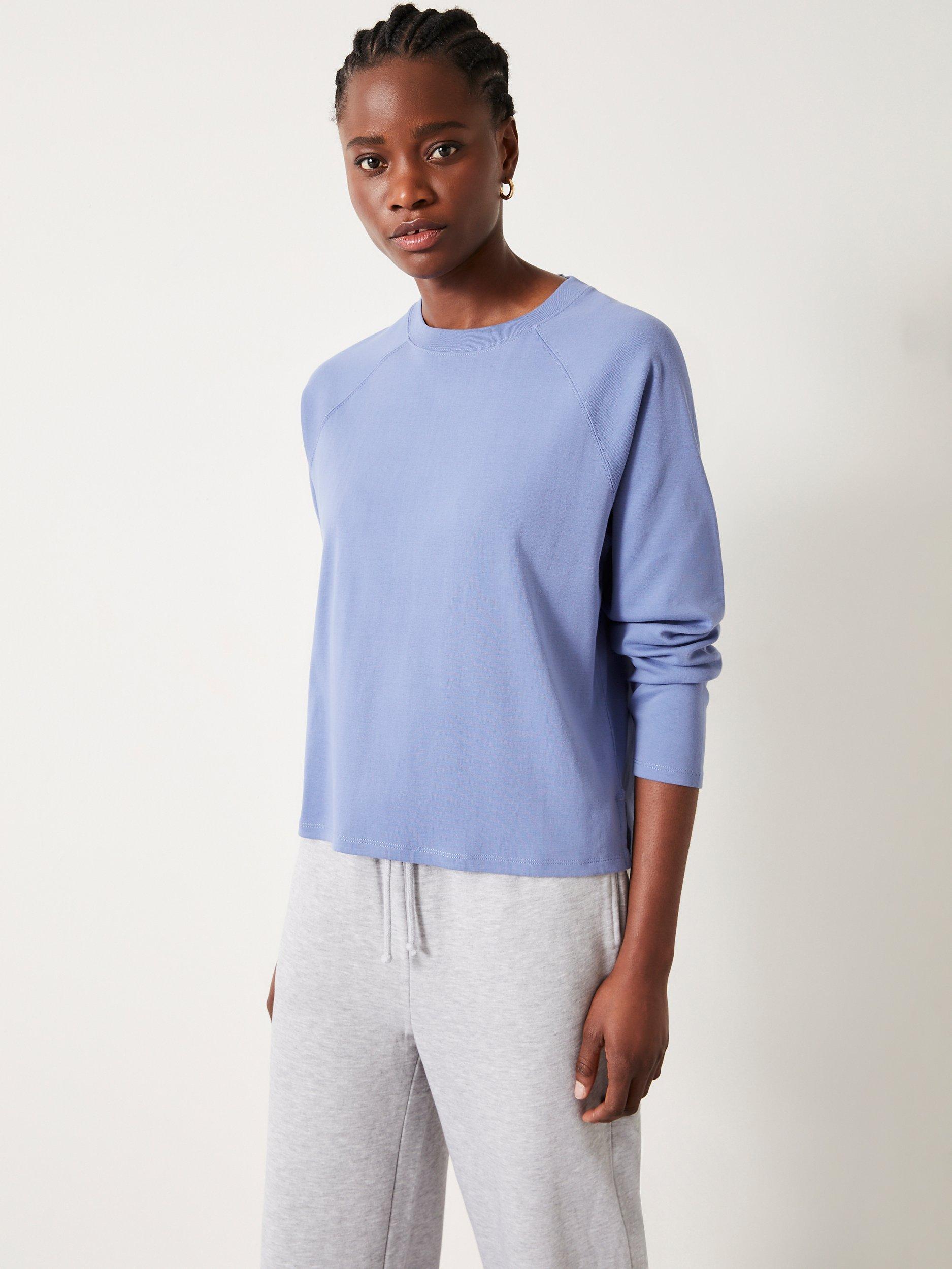Product image 1 of 5, which shows HUSH Matilda Cotton Raglan Top, Dusty Blue, L