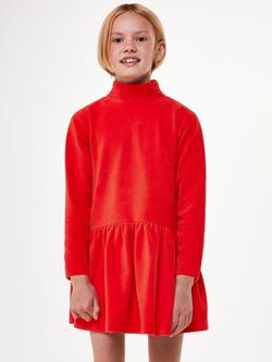 Whistles Kids' Corduroy Funnel Neck Jersey Dress, Red, Red