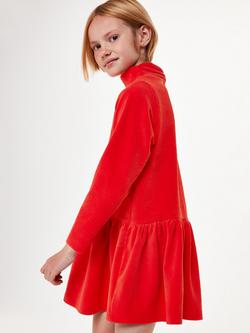 Whistles Kids' Corduroy Funnel Neck Jersey Dress, Red - view 2, Red