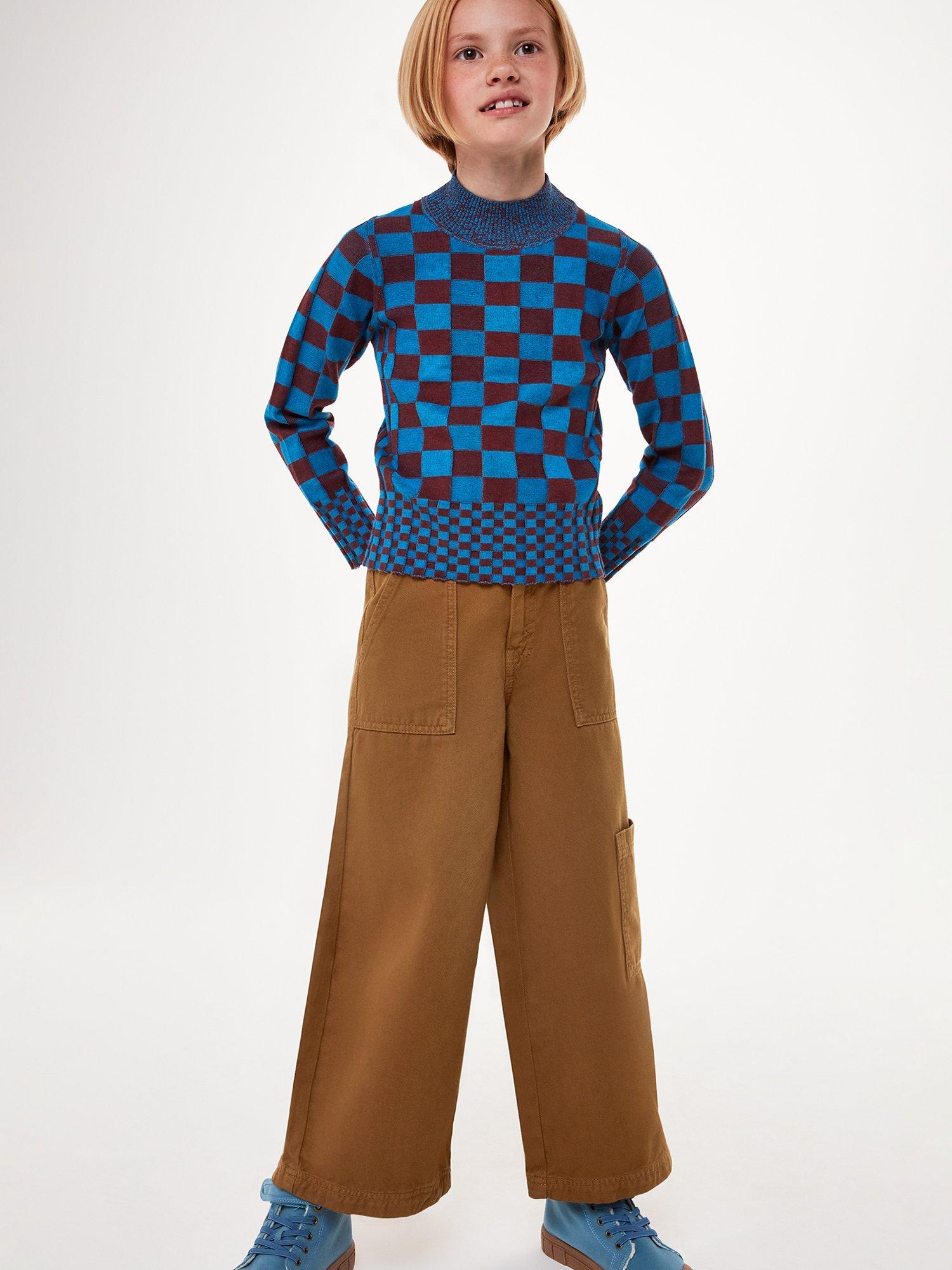 Product image 2 of 5, which shows Whistles Kids' Wide Leg Cargo Trousers, Beige, 3-4 years