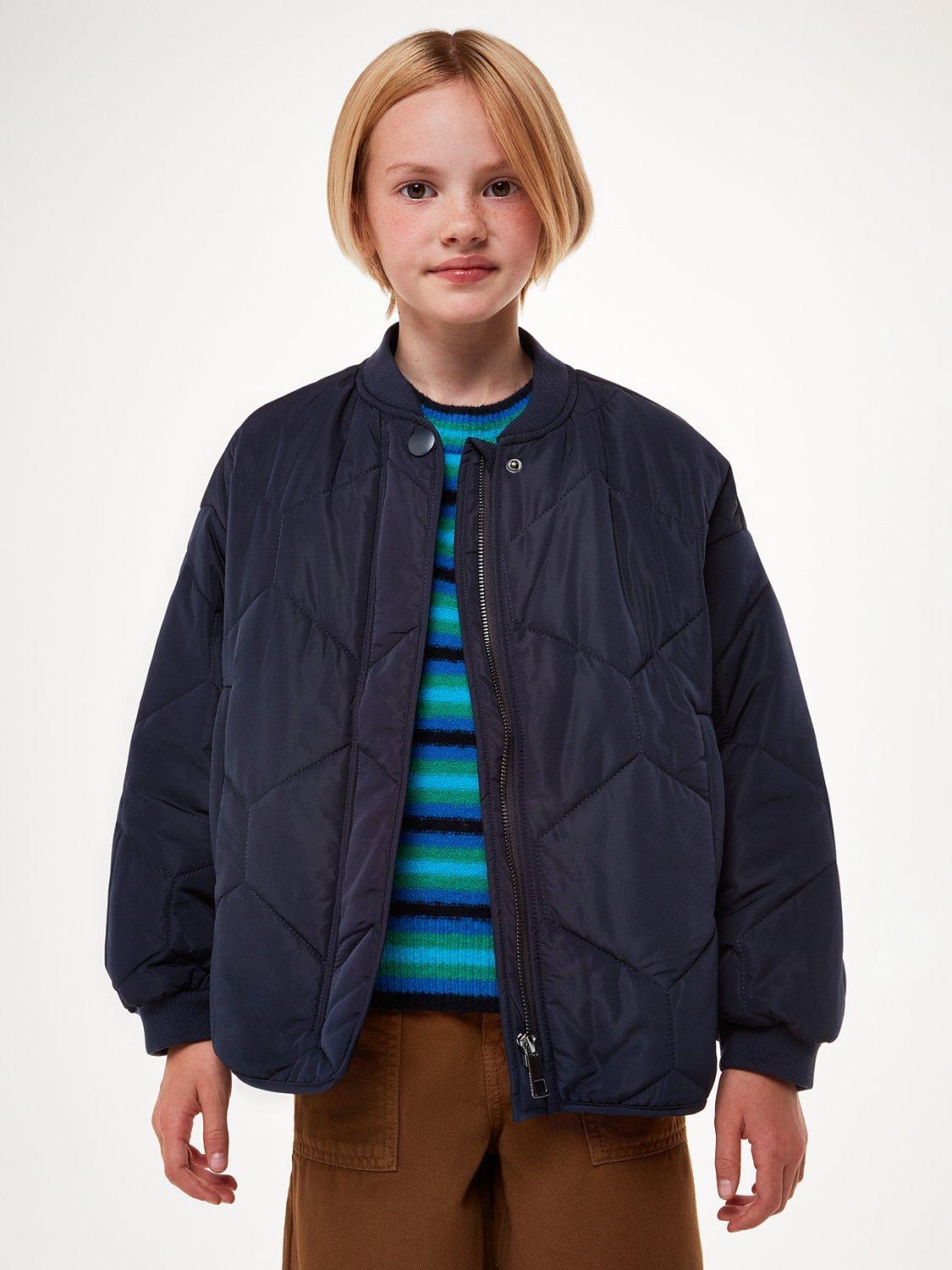Product image 1 of 5, which shows Whistles Kids' Frida Quilted Coat, Navy, 4-5 years