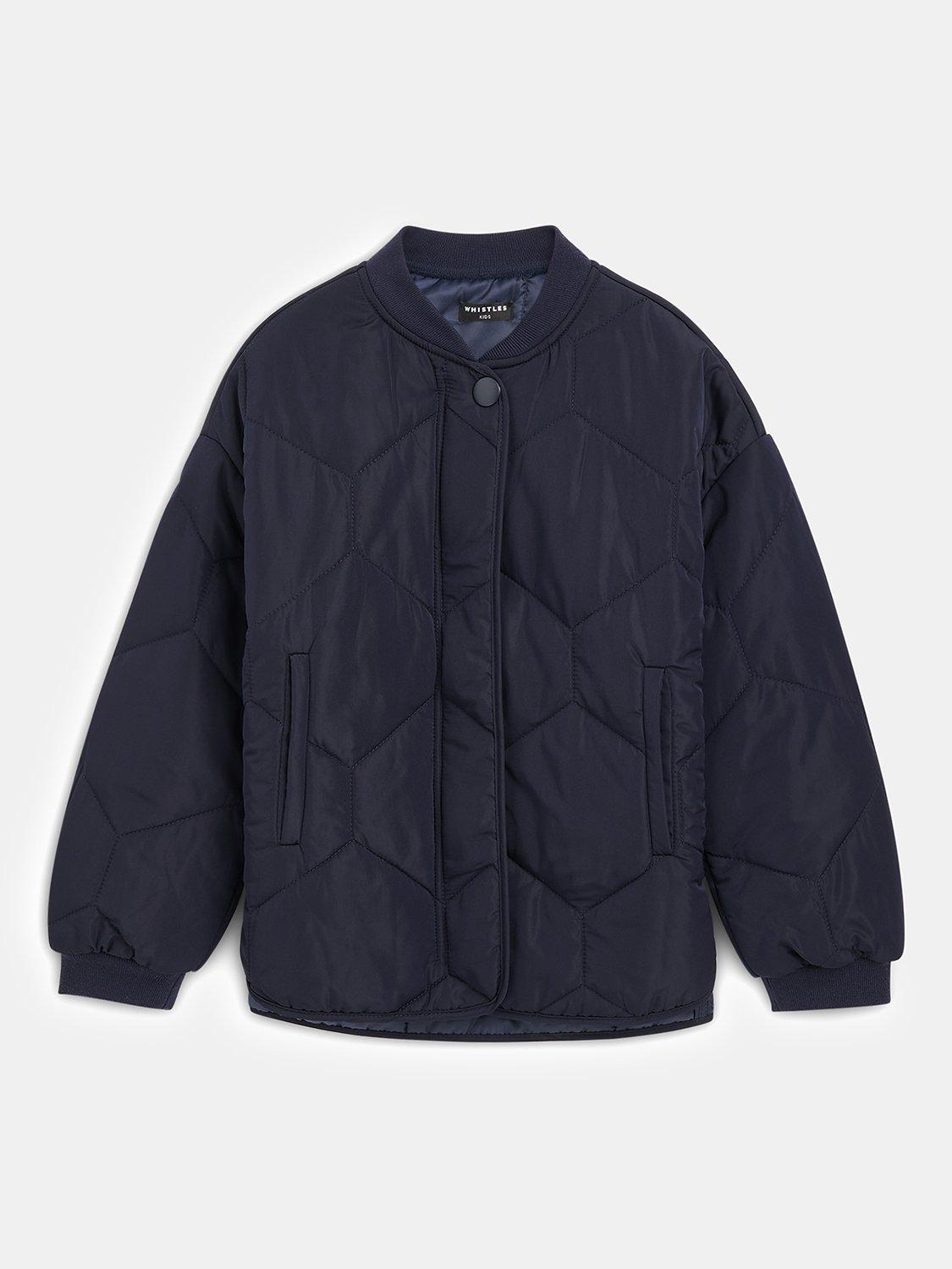 Product image 5 of 5, which shows Whistles Kids' Frida Quilted Coat, Navy, 4-5 years
