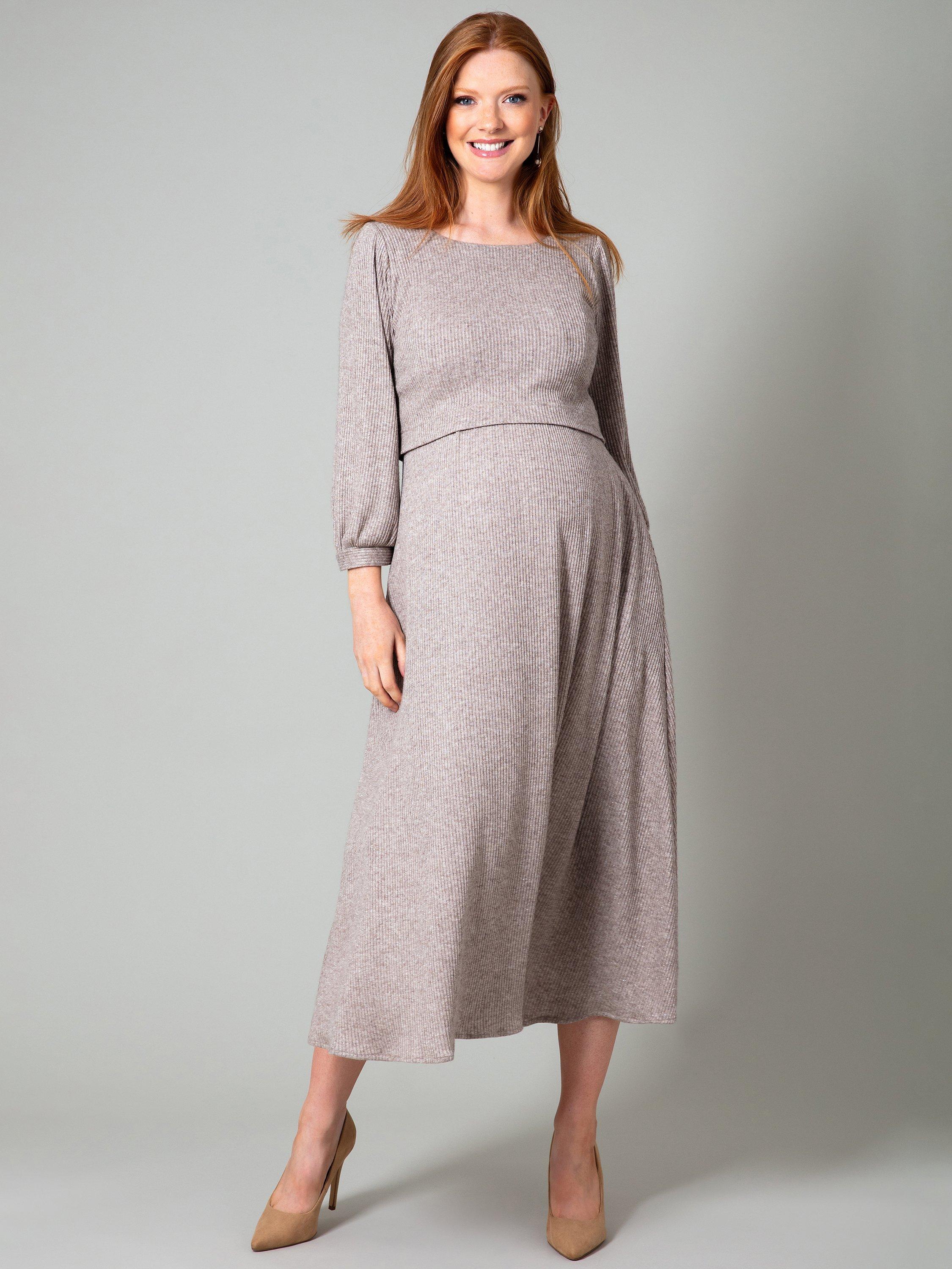 Product image 2 of 11, which shows Tiffany Rose Vivian Maternity Ribbed Jersey Dress, Sparkle Chocolate, 6-8