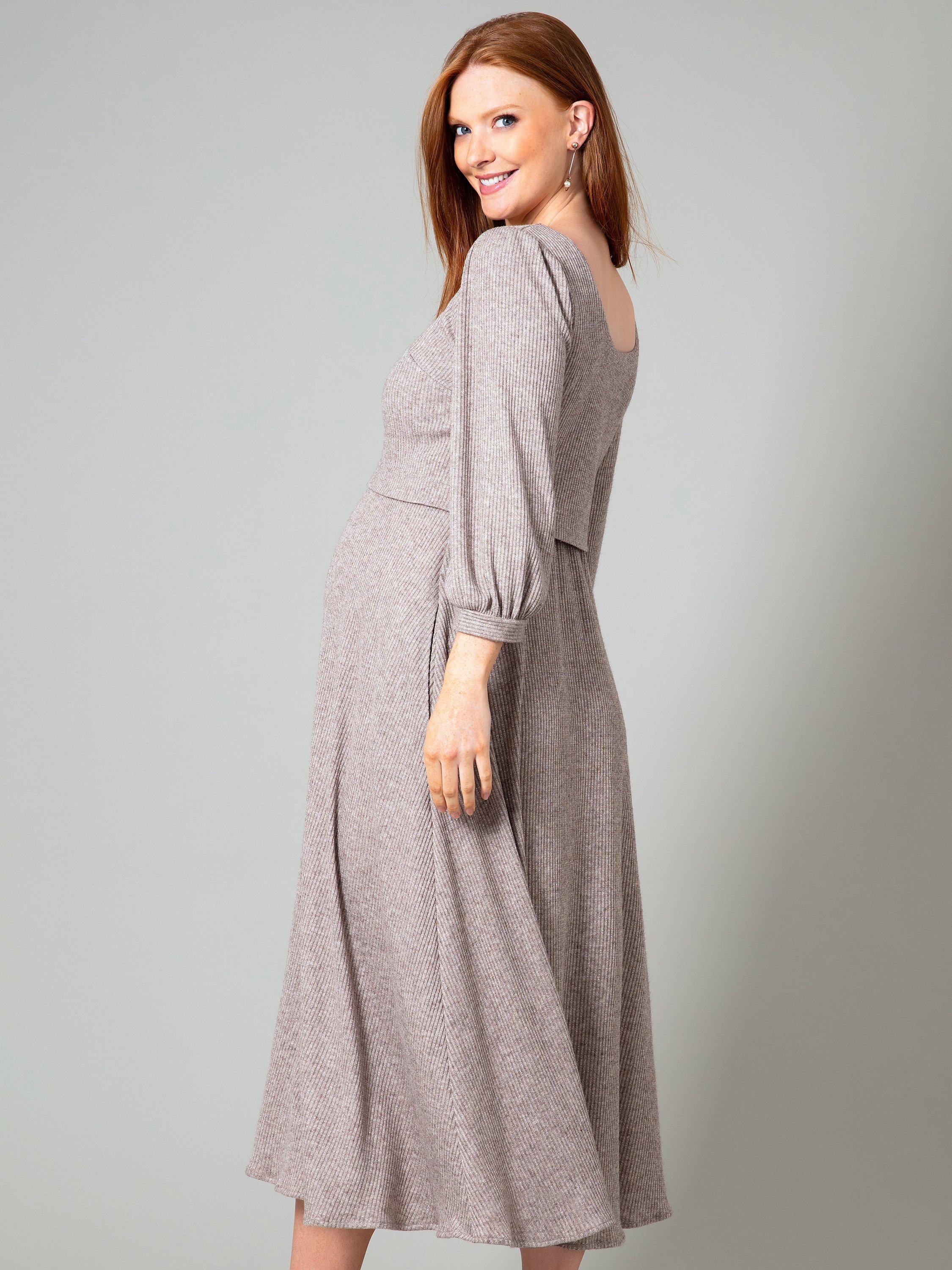 Product image 5 of 11, which shows Tiffany Rose Vivian Maternity Ribbed Jersey Dress, Sparkle Chocolate, 6-8
