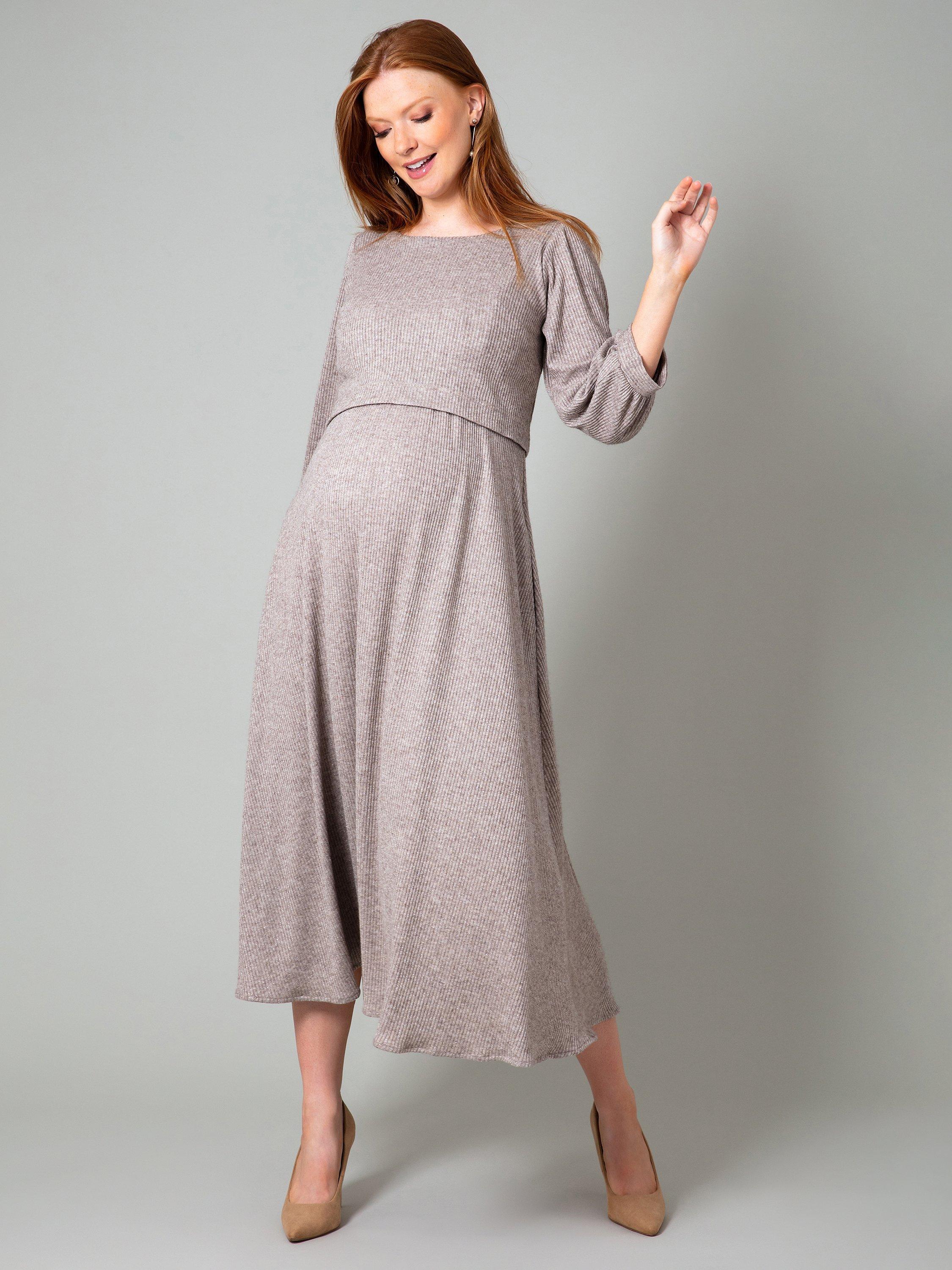 Product image 7 of 11, which shows Tiffany Rose Vivian Maternity Ribbed Jersey Dress, Sparkle Chocolate, 6-8