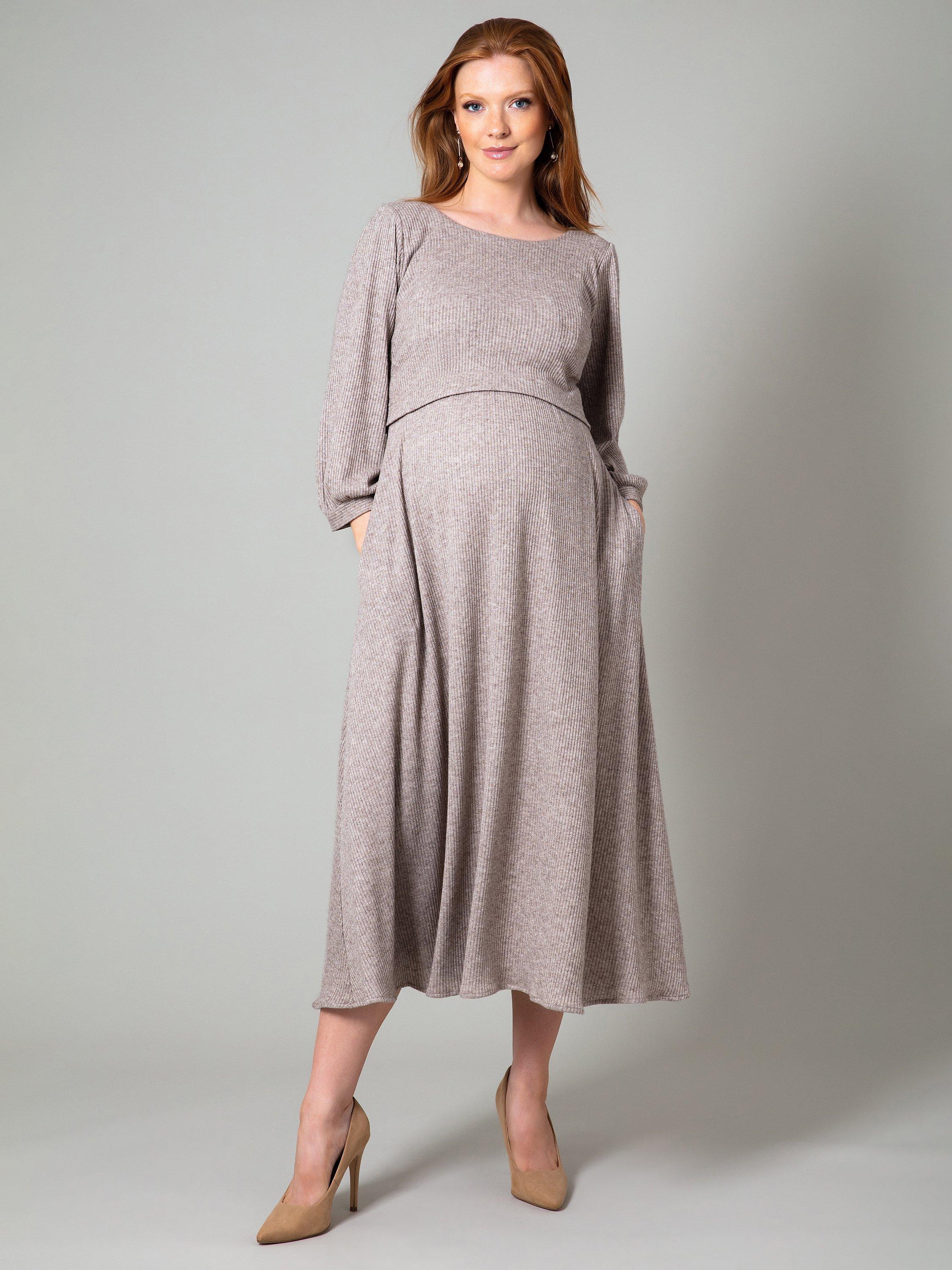 Product image 9 of 11, which shows Tiffany Rose Vivian Maternity Ribbed Jersey Dress, Sparkle Chocolate, 6-8