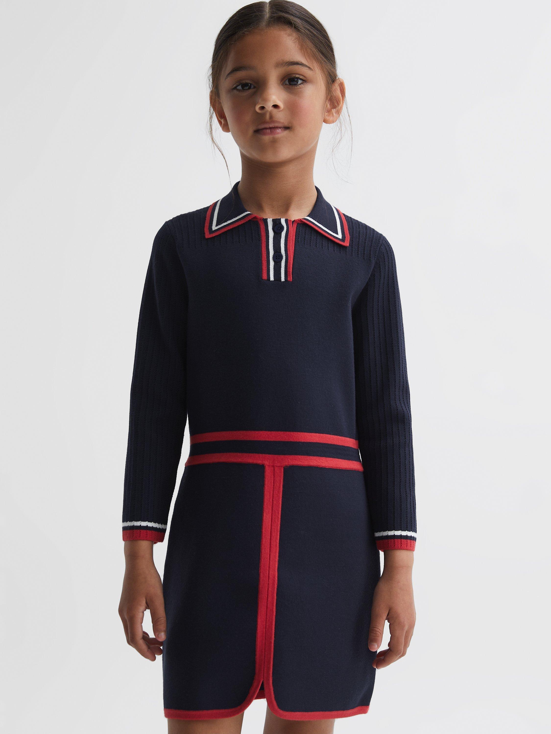 Reiss Kids' Ruby Knitted Polo Dress, Navy