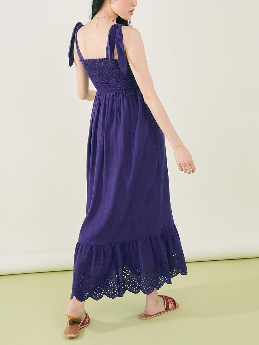 Product image 2 of 4, which shows Accessorize Tie Shoulder Broderie Hem Dress, Navy, XS