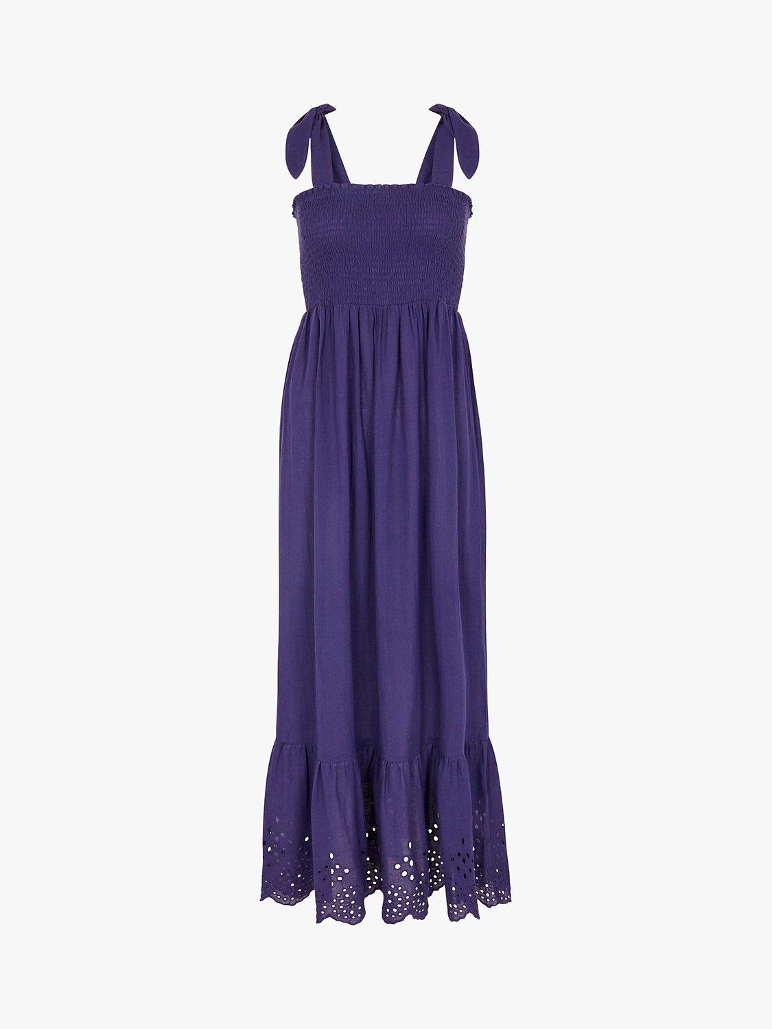 Product image 3 of 4, which shows Accessorize Tie Shoulder Broderie Hem Dress, Navy, XS