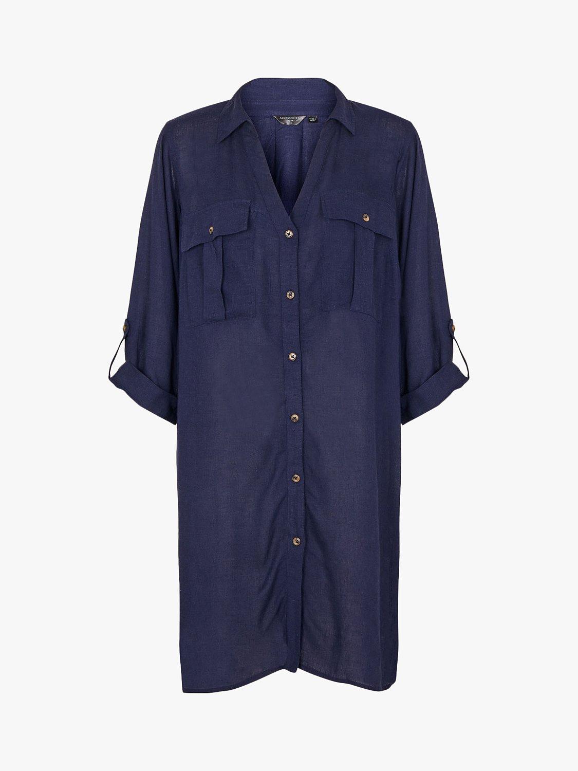Product image 3 of 4, which shows Accessorize Long Sleeve Sustainable Beach Shirt, Navy, XS