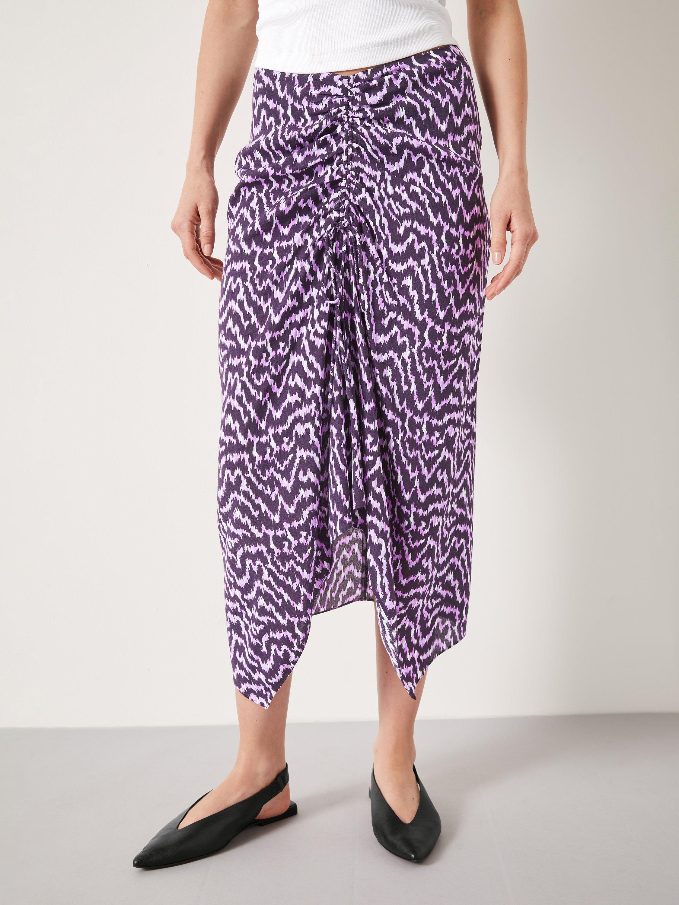Product image 2 of 5, which shows HUSH Fran Ruched Digital Ikat Print Midi Skirt, Lilac, 4