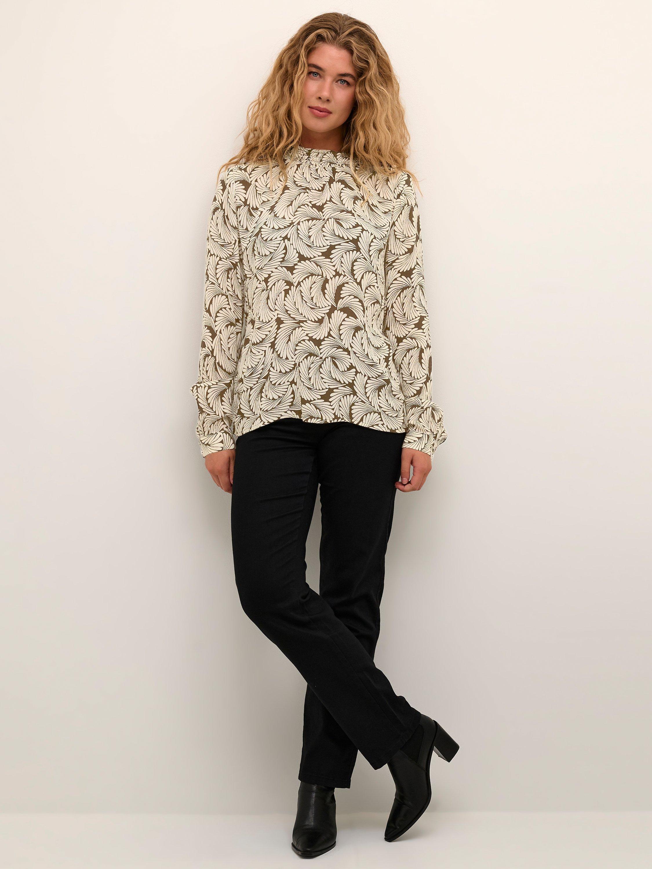 Product image 3 of 6, which shows KAFFE Mari Amber Button Shoulder High Neck Blouse, Forest Night, 16
