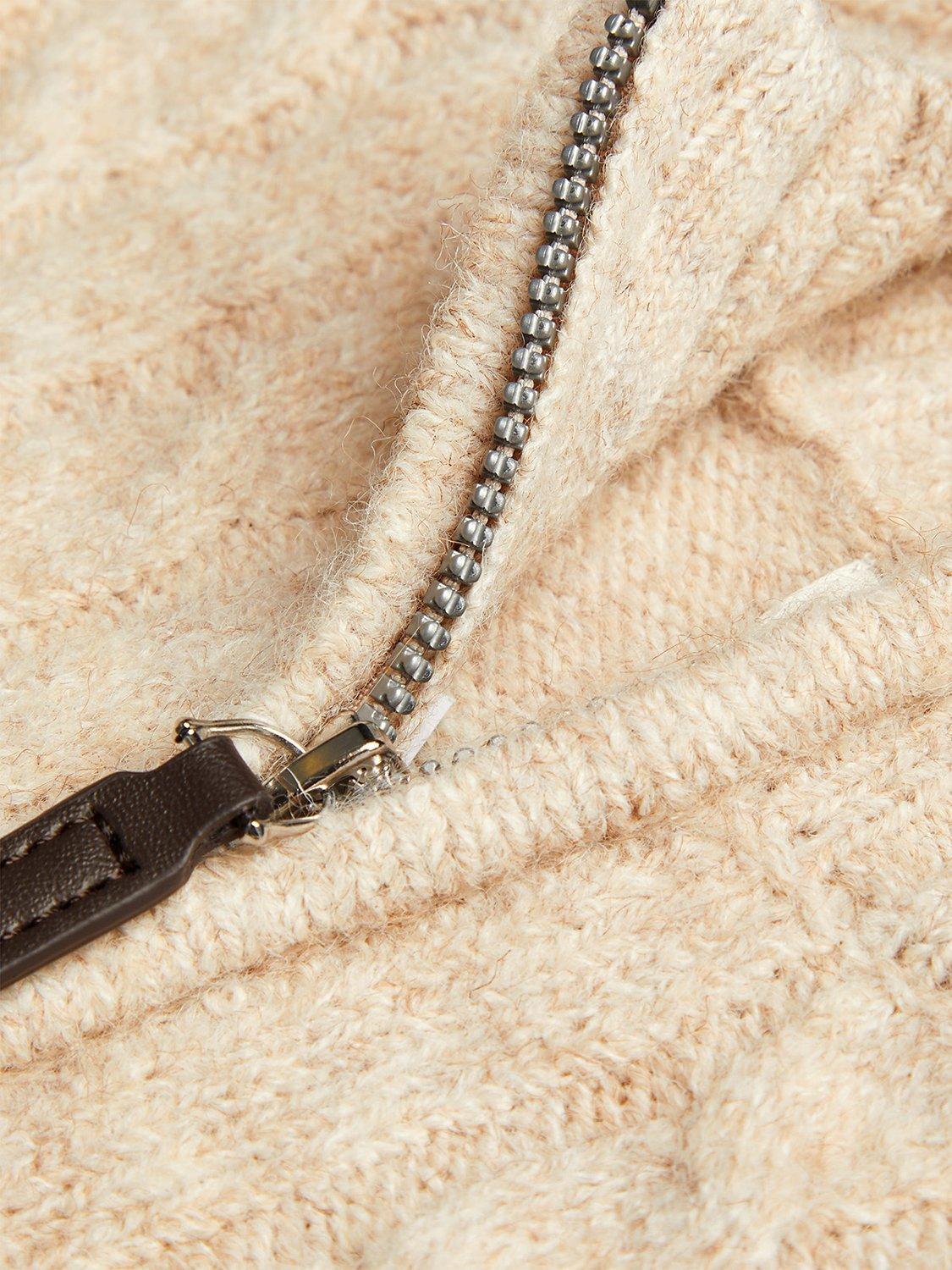 Product image 3 of 3, which shows Monsoon Kids' Cable Half Zip Knitted Jumper, Stone, 7-8 years