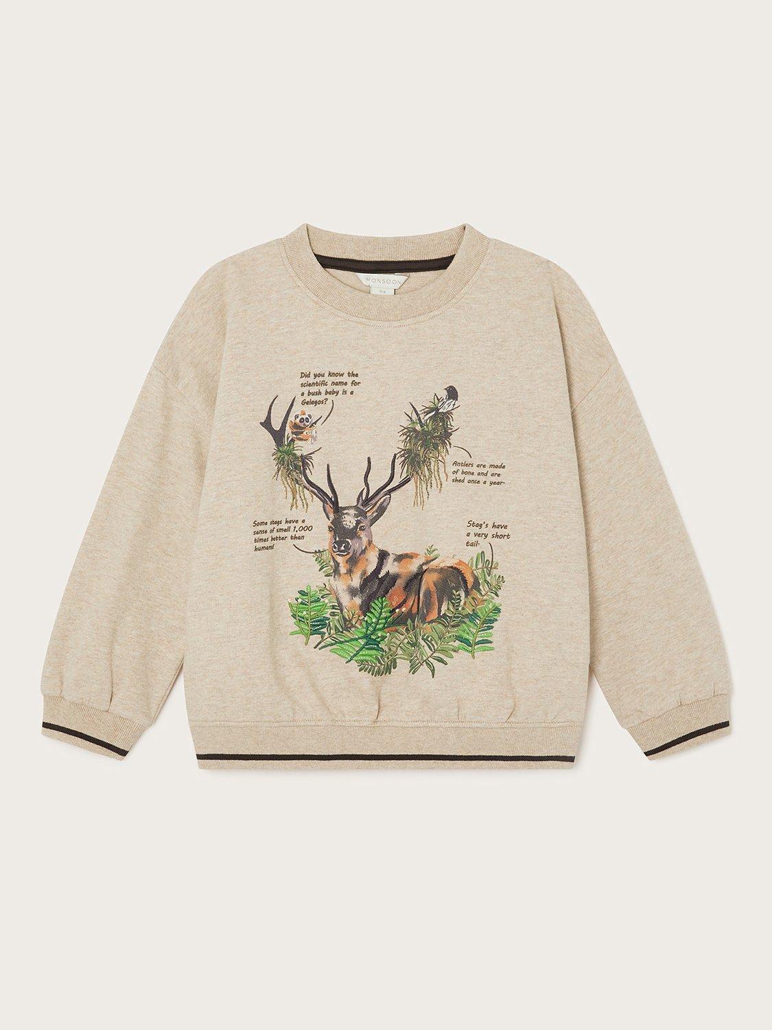 Monsoon Kids' WWF Stag Sweatshirt, Oatmeal/Multi