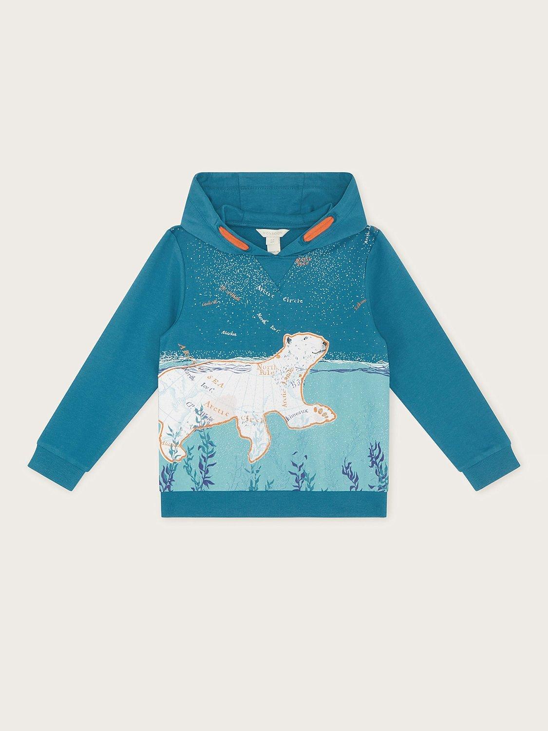 Monsoon WWF Polar Bear Hoodie, Blue/Multi