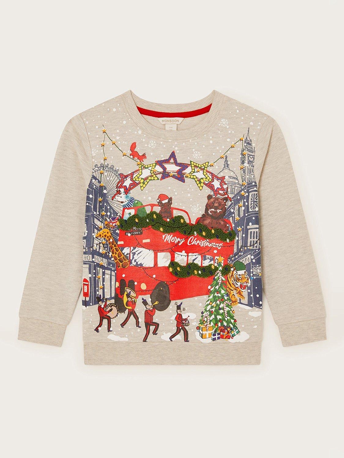 Monsoon Baby London Festive Bus Scene Sweatshirt, Grey