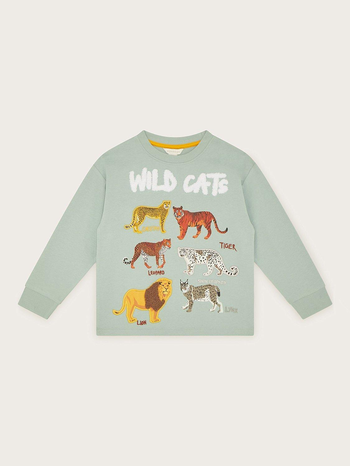 Monsoon Kids' WWF Wild Cats Organic Cotton T-Shirt, Blue/Multi