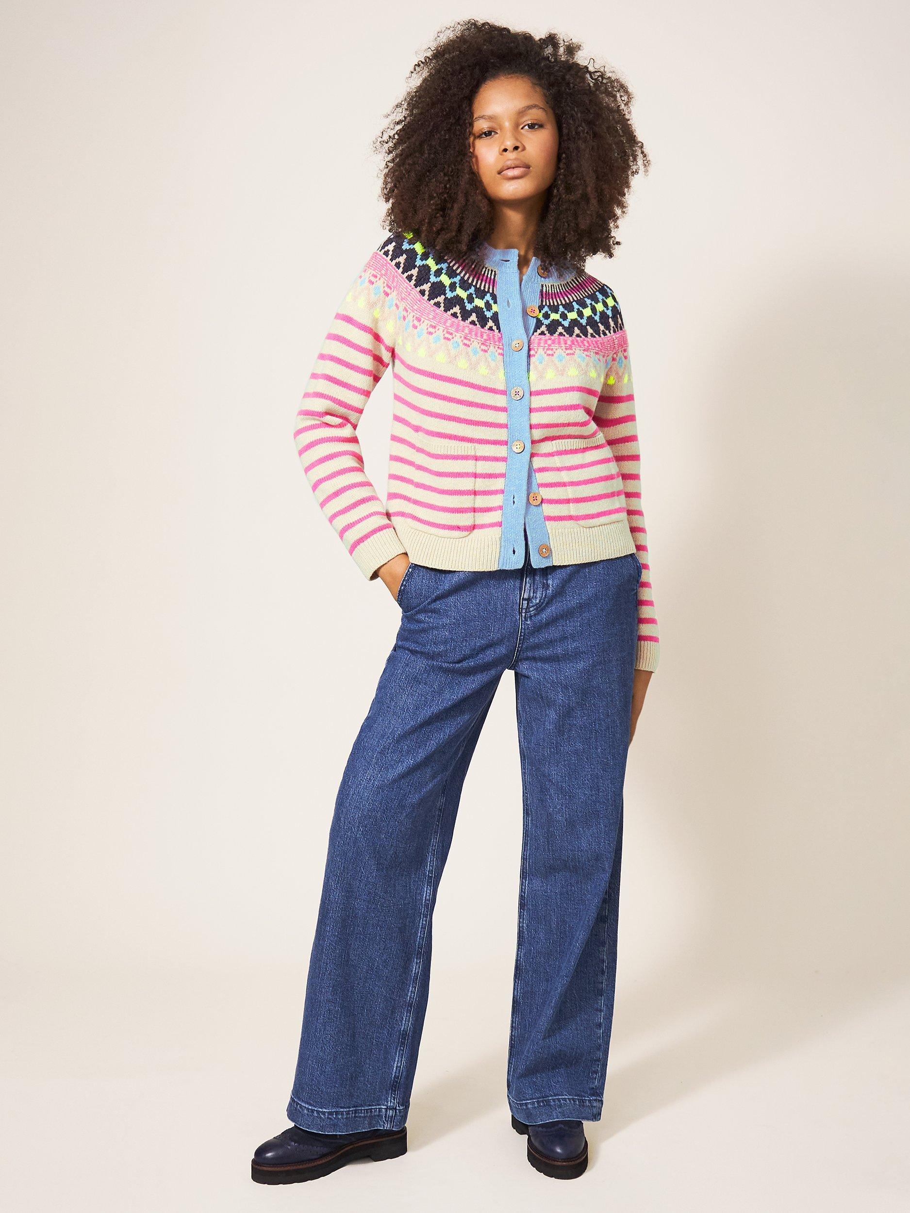 Product image 1 of 8, which shows White Stuff Woodland Wool Blend Fair Isle Cardigan, Pink Multi, 6