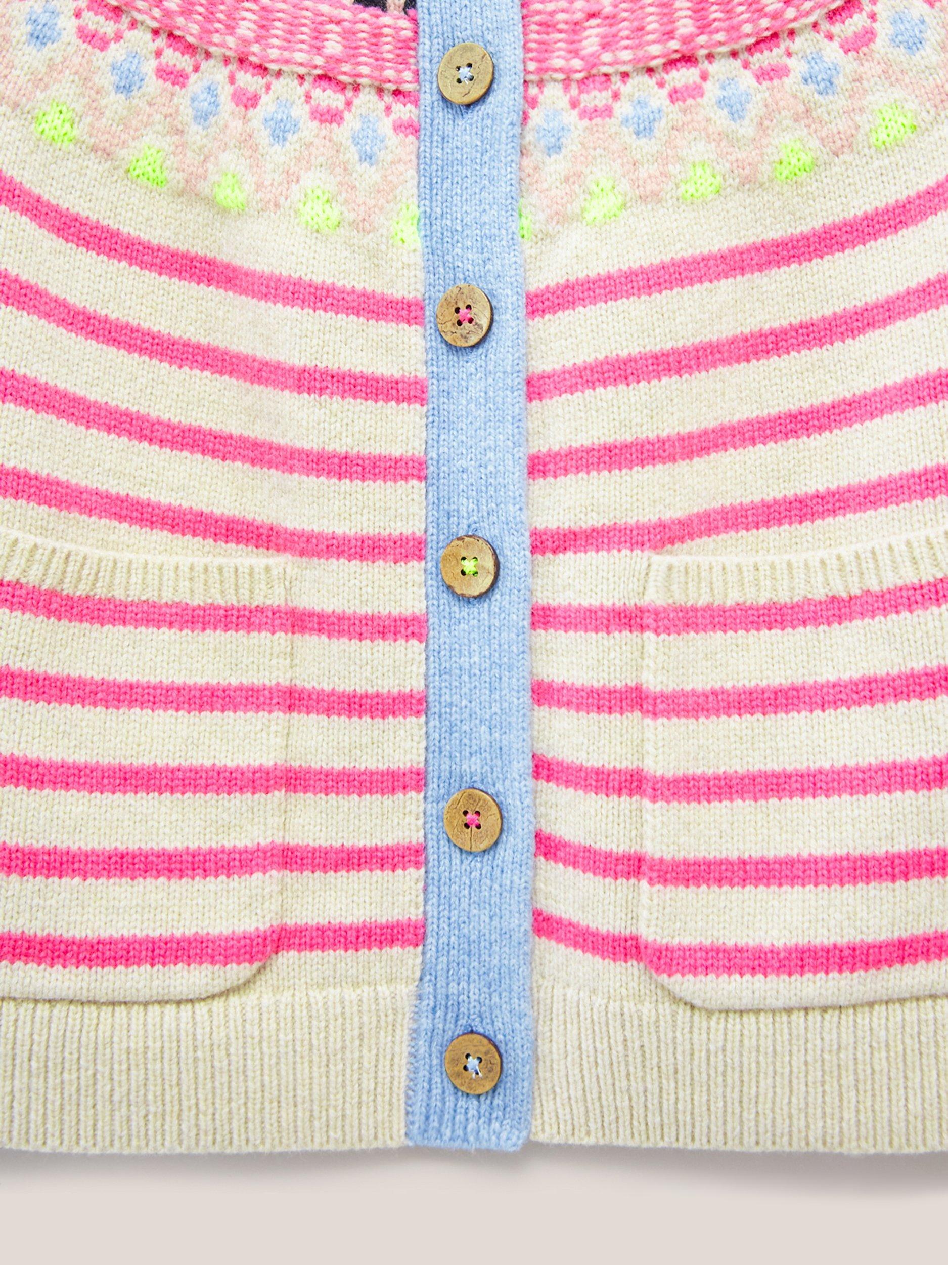 Product image 6 of 8, which shows White Stuff Woodland Wool Blend Fair Isle Cardigan, Pink Multi, 6