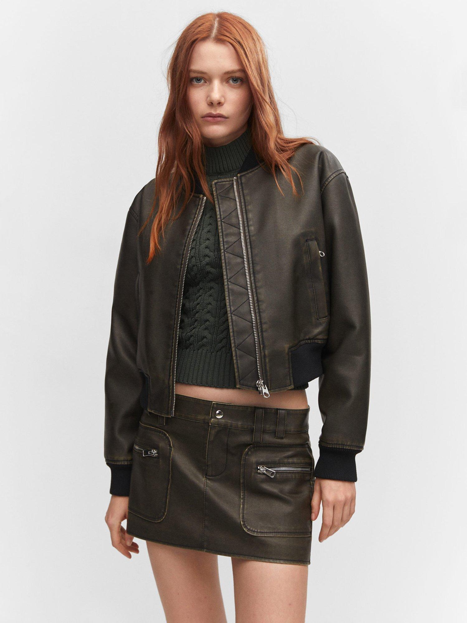 Mango Melro Worn Effect Faux Leather Mini Skirt, Black