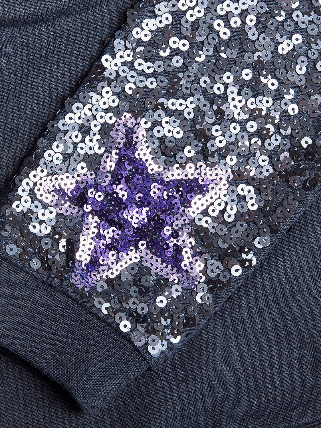 Product image 3 of 3, which shows Monsoon Kids' Star Sequin Sleeve Hooded Sweatshirt, Navy, 11-12 years