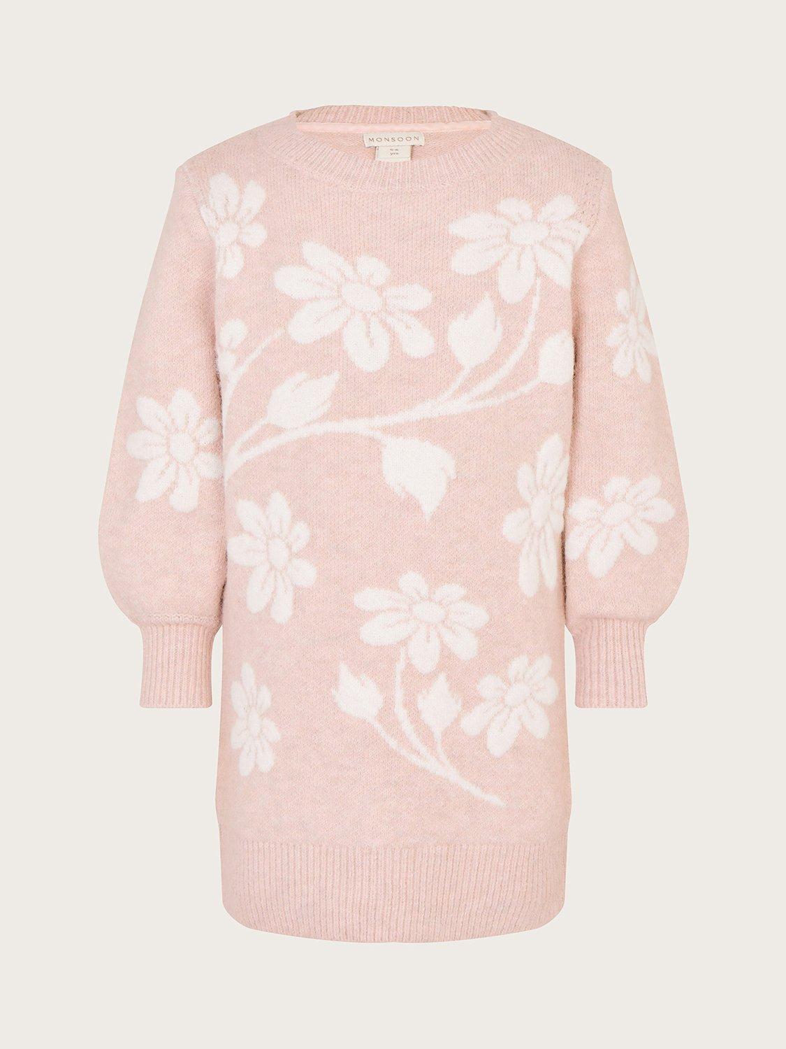 Monsoon Kids' Knitted Flower Jumper Dress, Pink