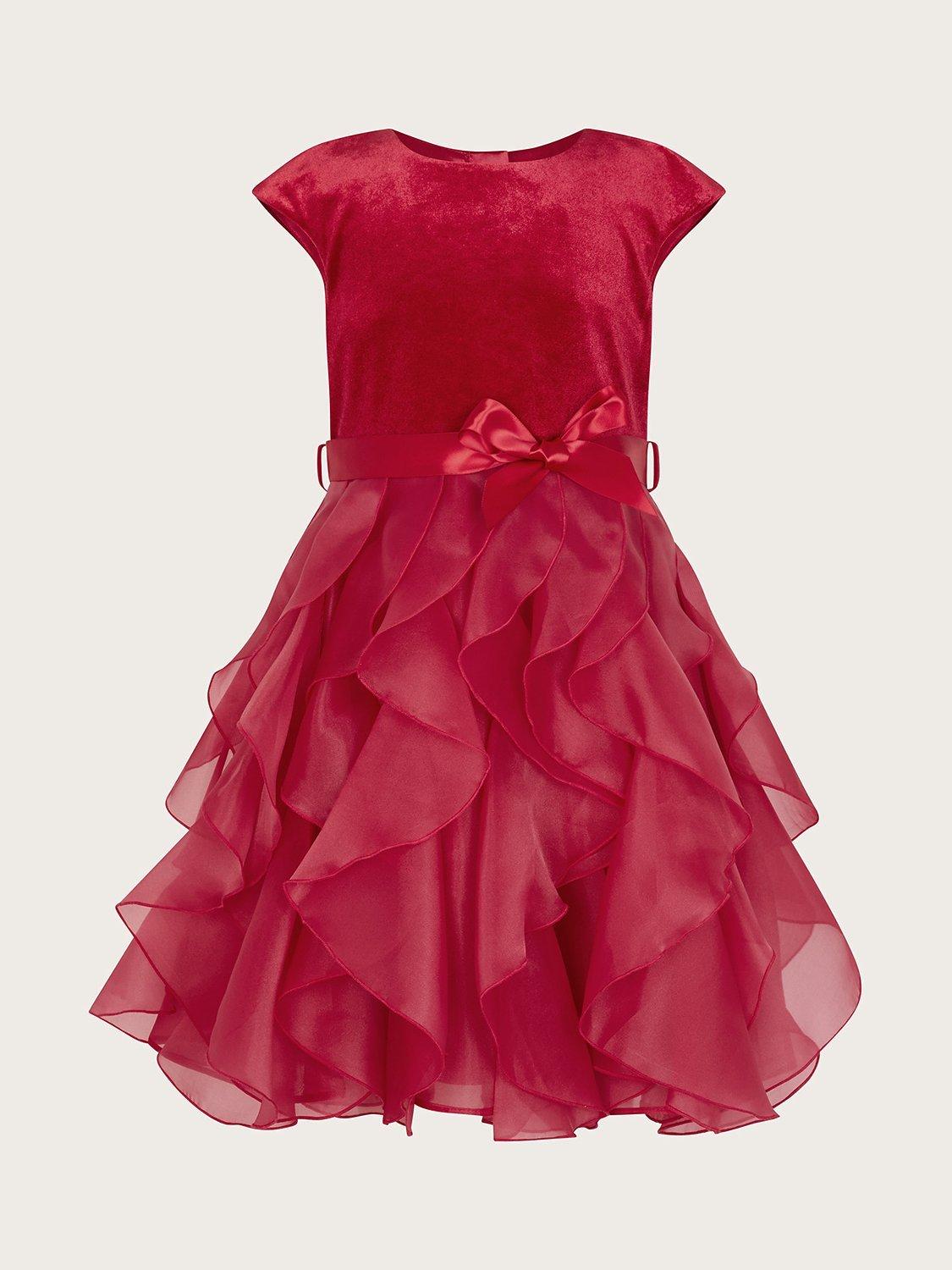Monsoon Kids' Velvet CanCan Ruffle Party Dress, Red