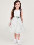 Monsoon Kids' Cannes Organza Ruffle Satin Ribbon Bow Dress, Ivory